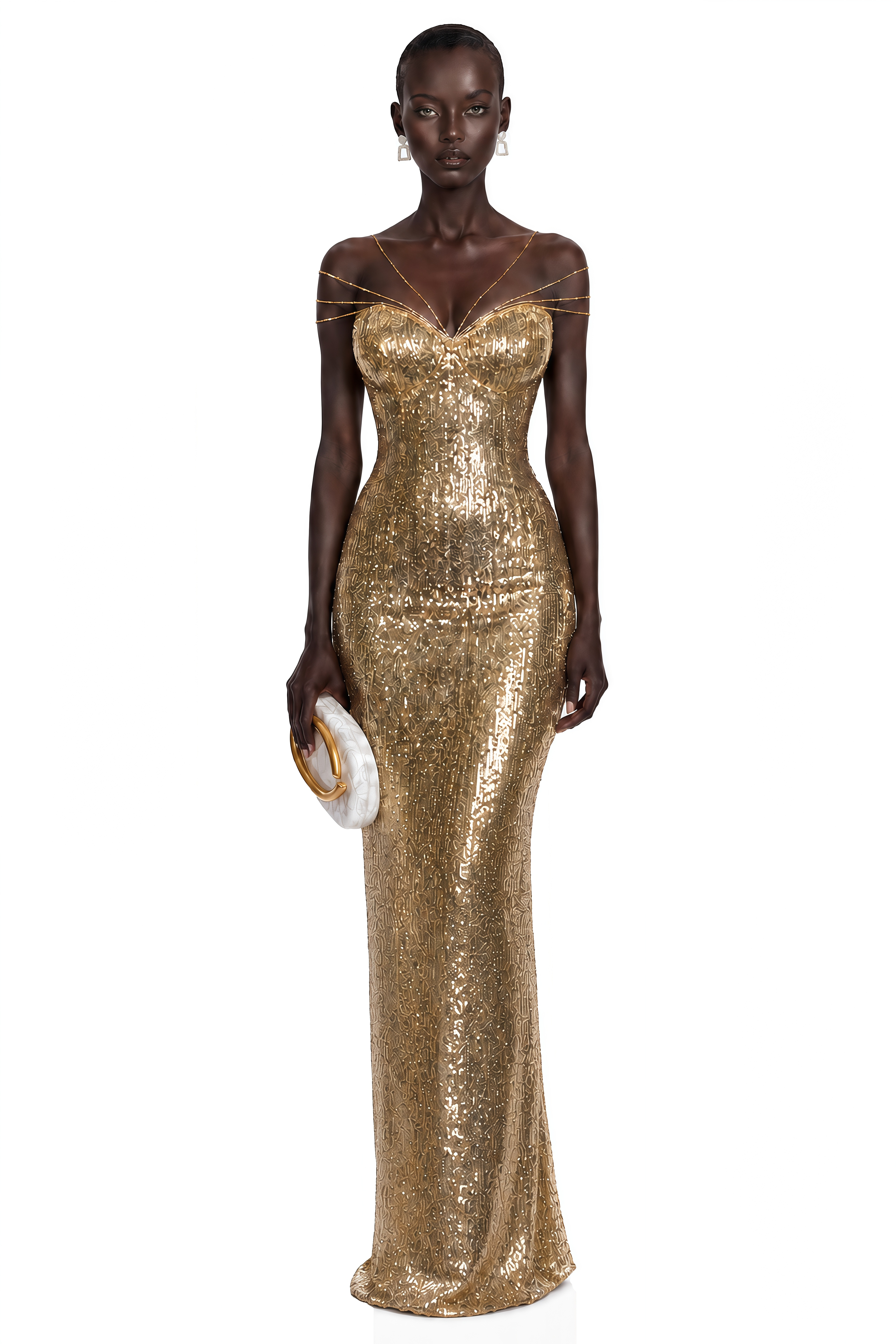 Cressida Gold Sparkly Embellished Maxi Dress (Final Sale-US Only)
