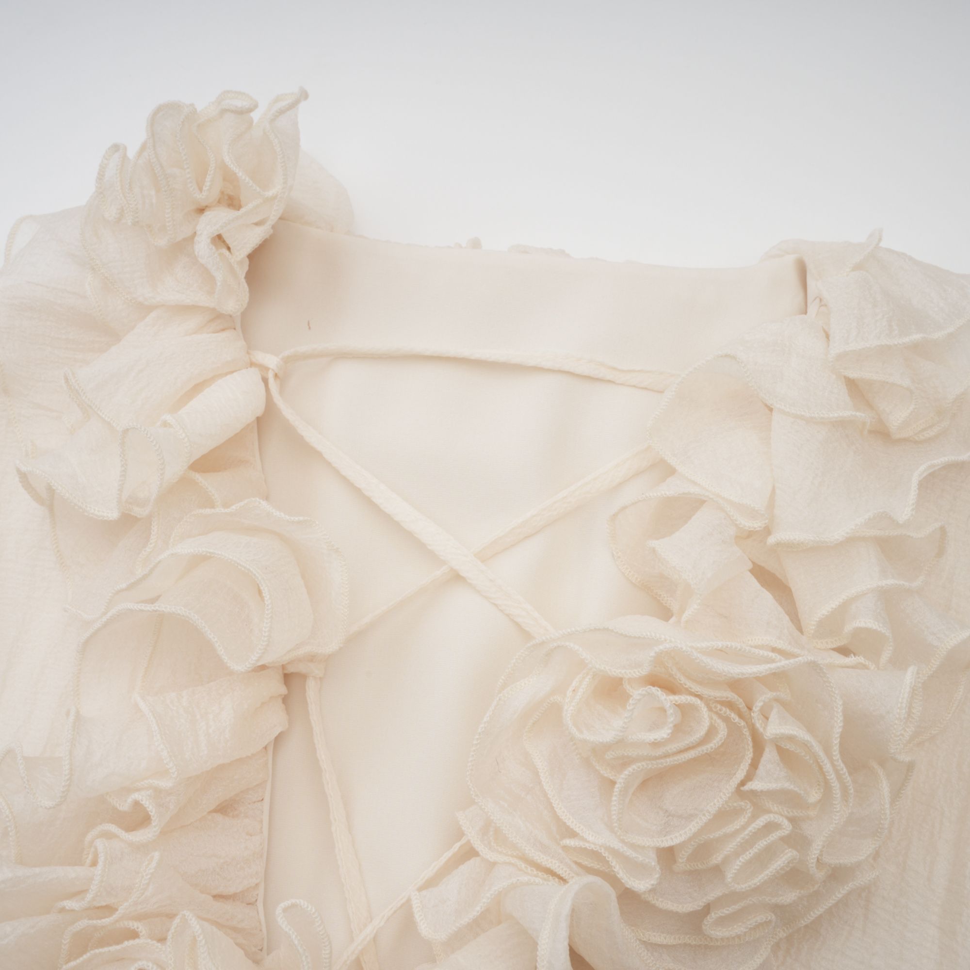 Zéphyrine Floral-Appliqué Tiered Mini Dress in Neutrals (Final Sale-US Only)