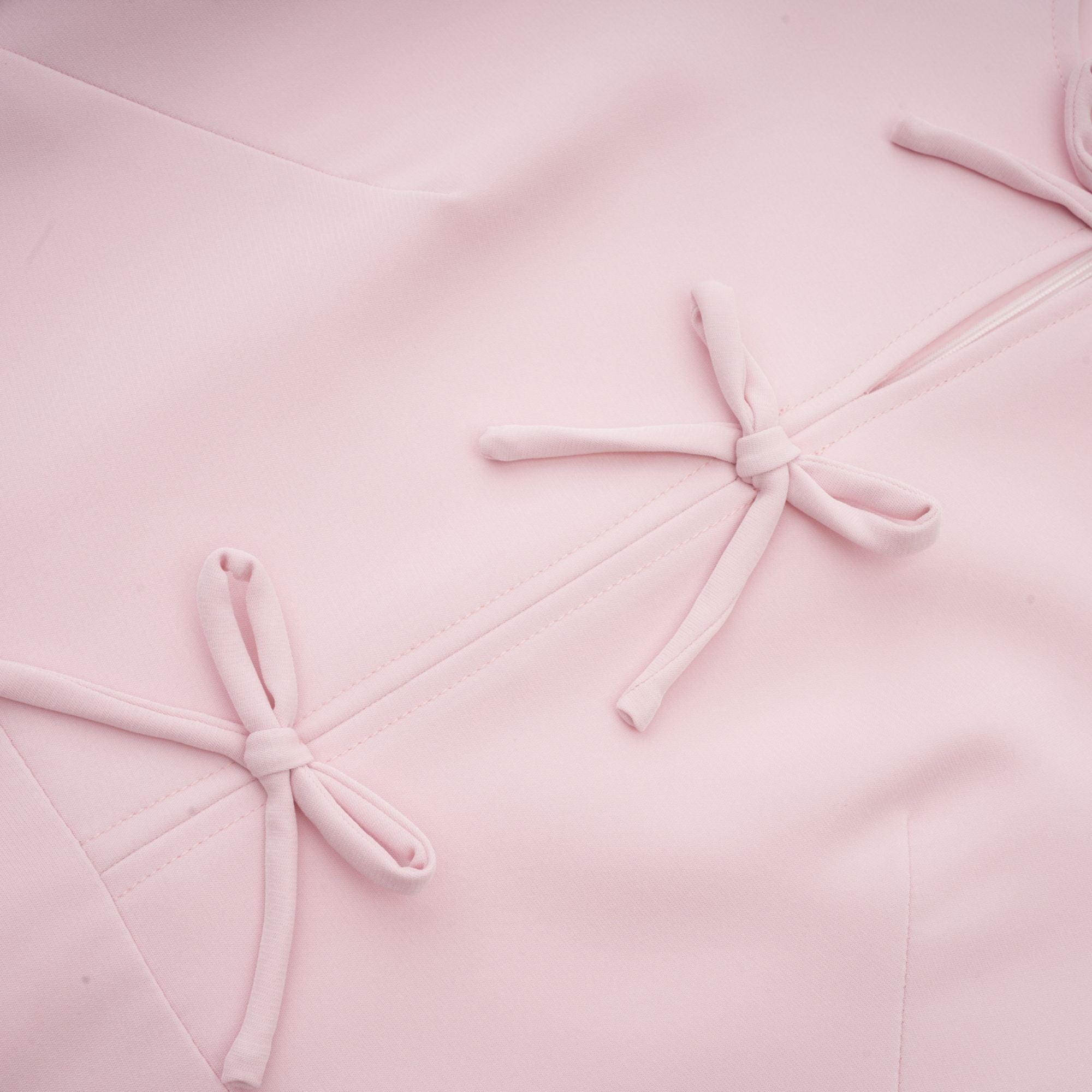 Elise pink bow-detail split-neck midi dress (Final Sale)