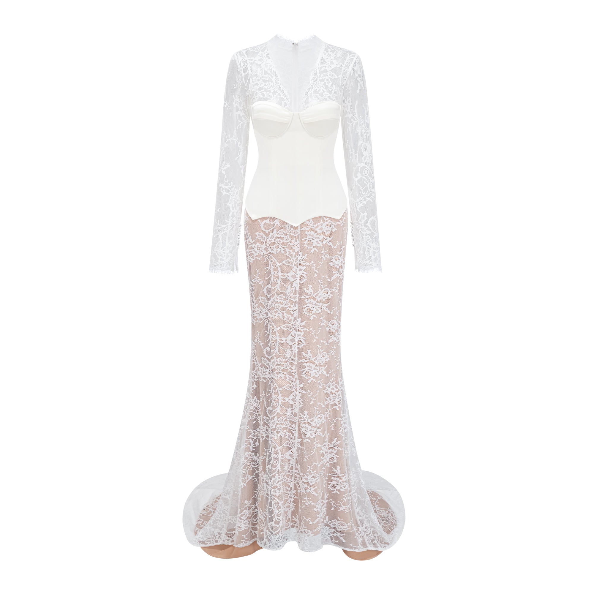 Bethany White Asymmetrical Lace Maxi Dress (Final Sale-US Only)