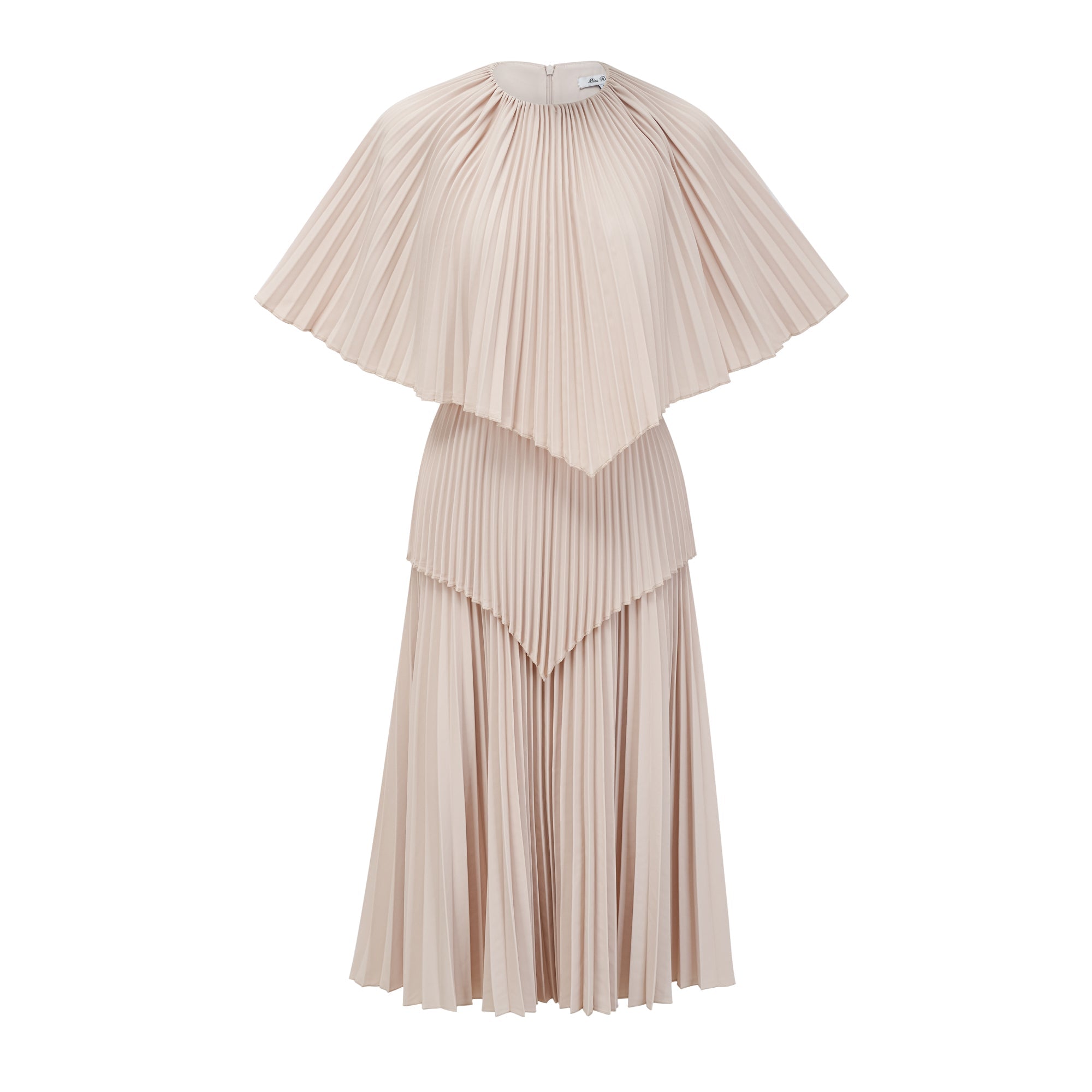 Robe midi plissée à cape Héloïse, couleur neutre (Vente définitive - États-Unis uniquement)
