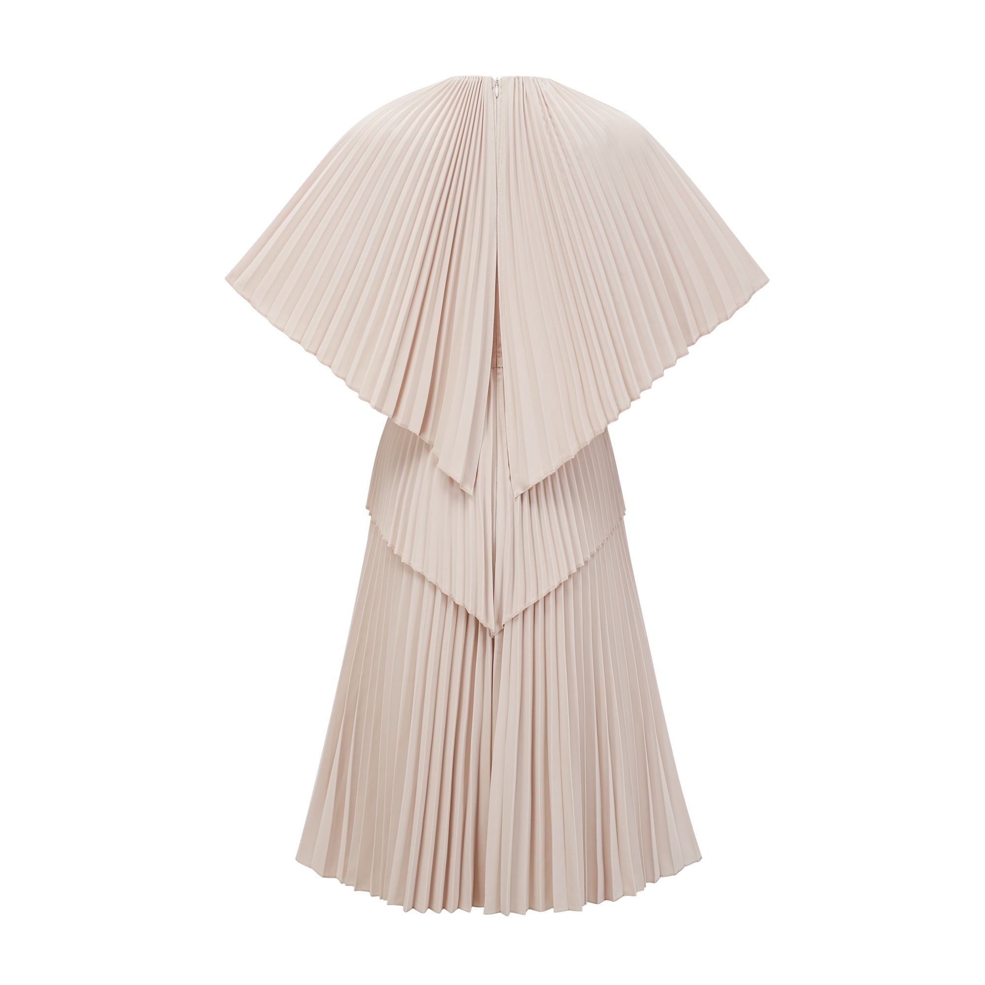 Robe midi plissée à cape Héloïse, couleur neutre (Vente définitive - États-Unis uniquement)