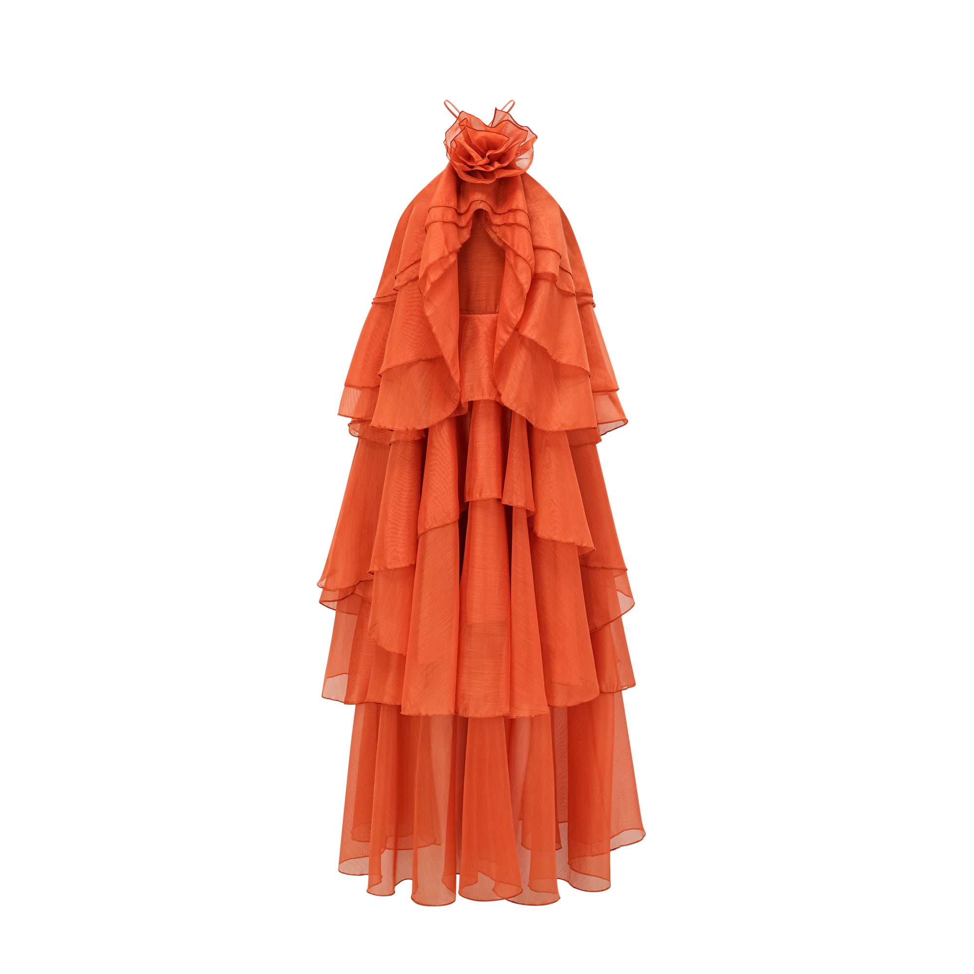 Carrie Orange Halterneck Flounced Maxi Dress (Final Sale-US Only)