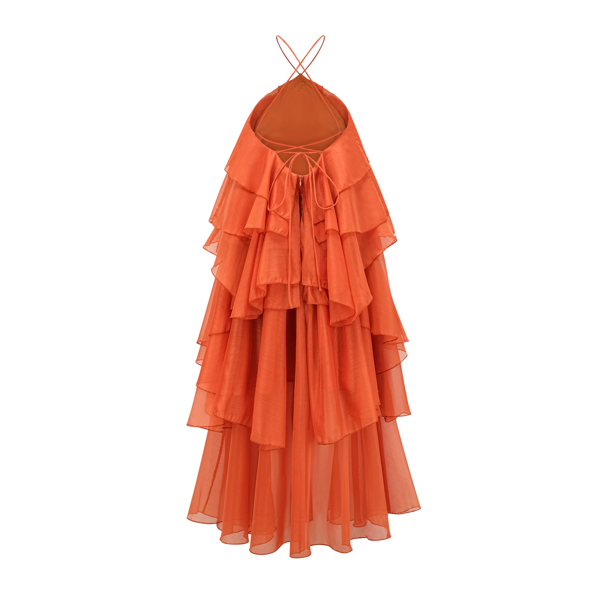 Carrie Orange Halterneck Flounced Maxi Dress (Final Sale-US Only)