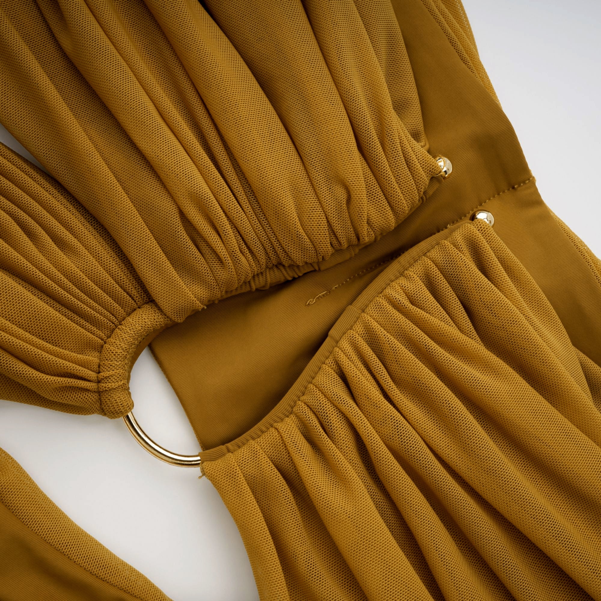 Ludivine ocher off-shoulder cut-out ruched maxi dress (Final Sale-US Only)