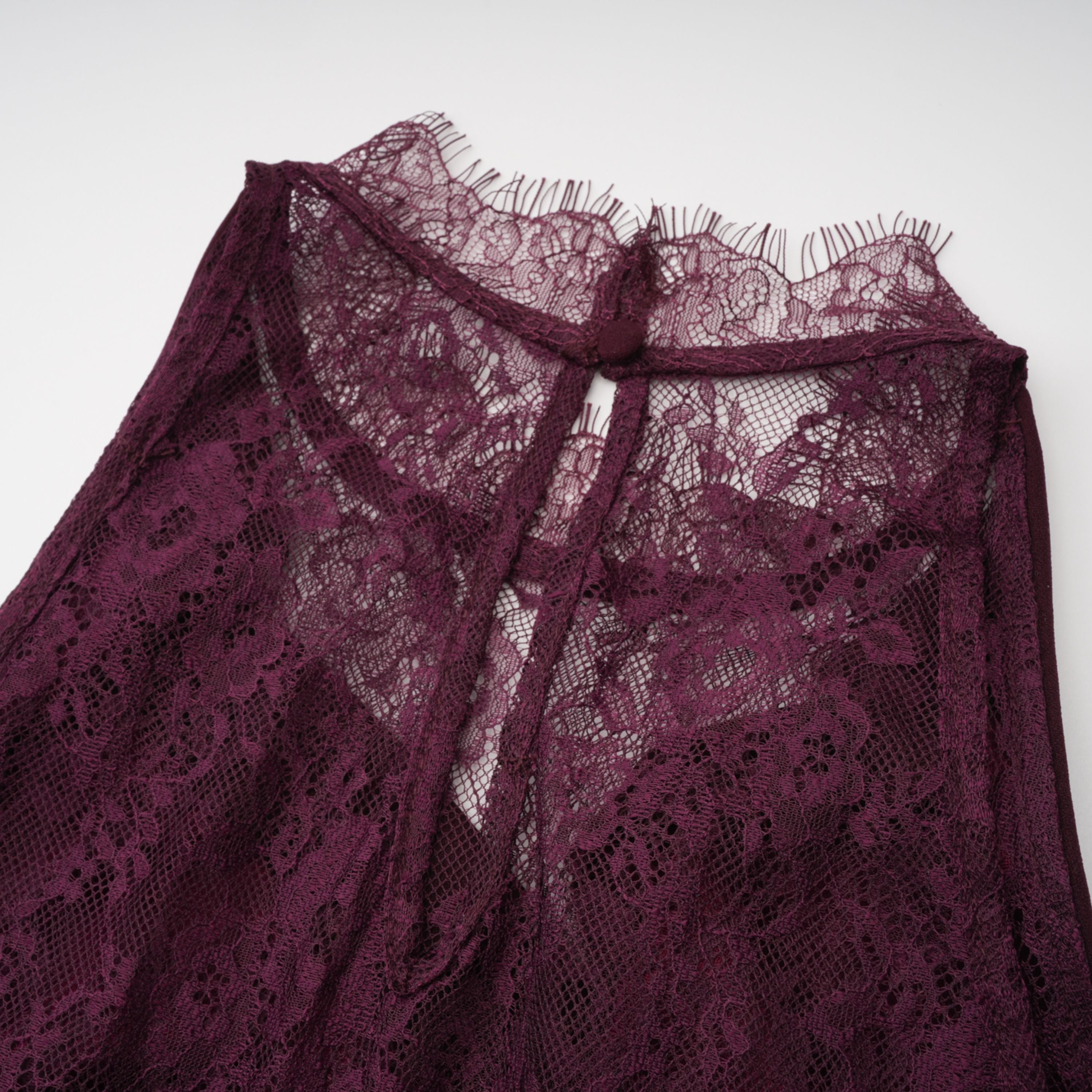 Gioconda Burgundy Halterneck Lace Panel Maxi Dress