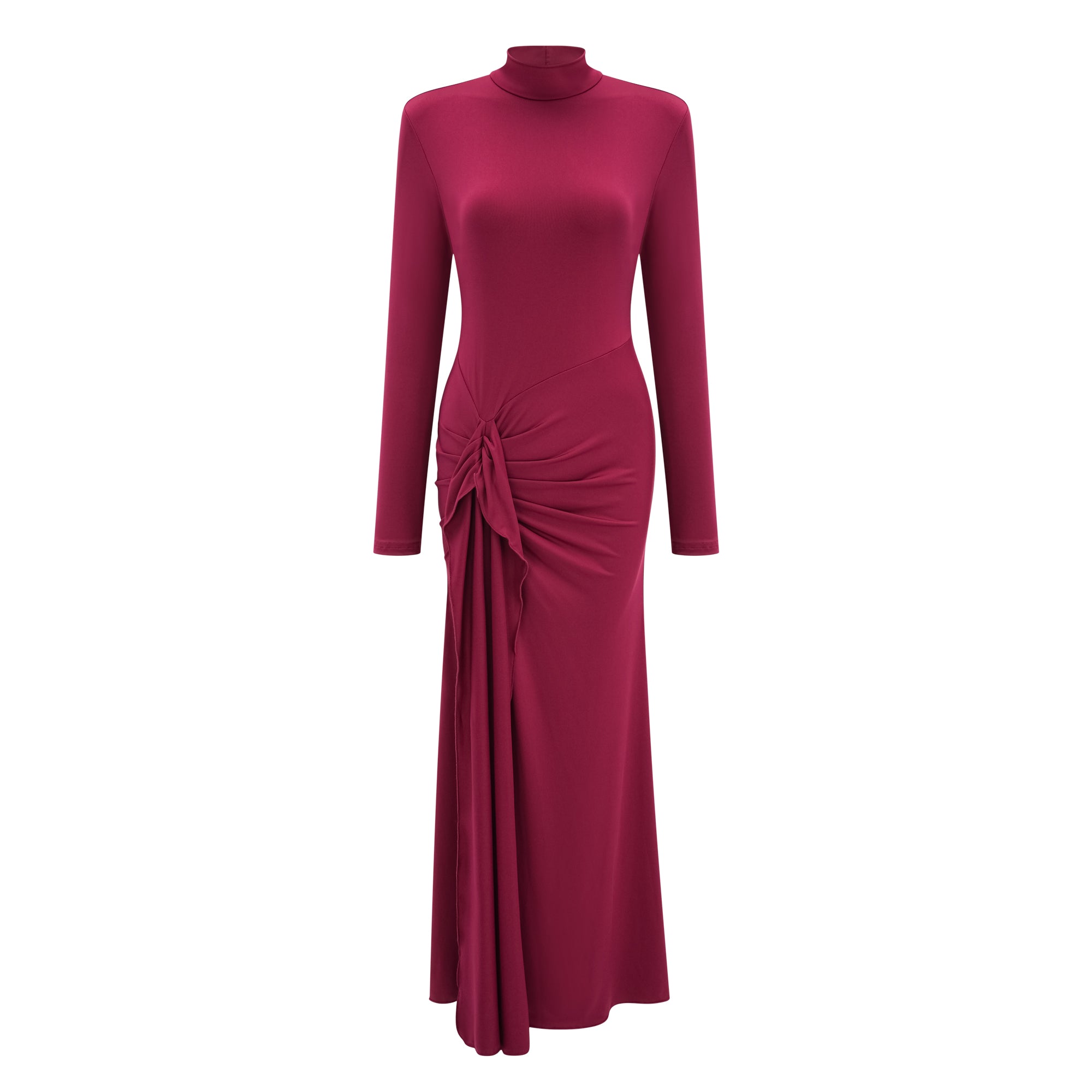 Robe longue à col haut et nœud torsadé Neve Red (Vente définitive - États-Unis uniquement)