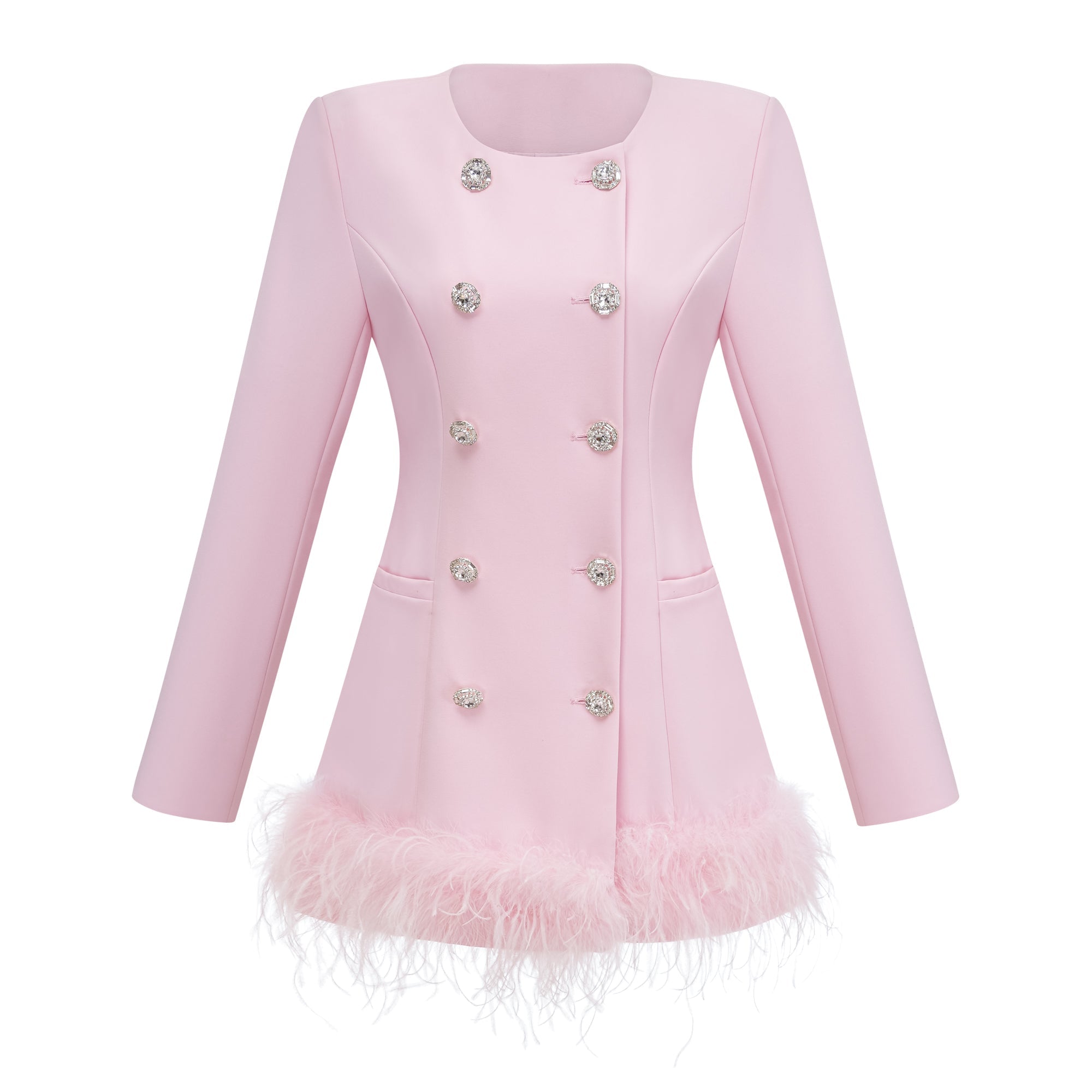 Mini-robe-blazer Freja rose à bordure de plumes