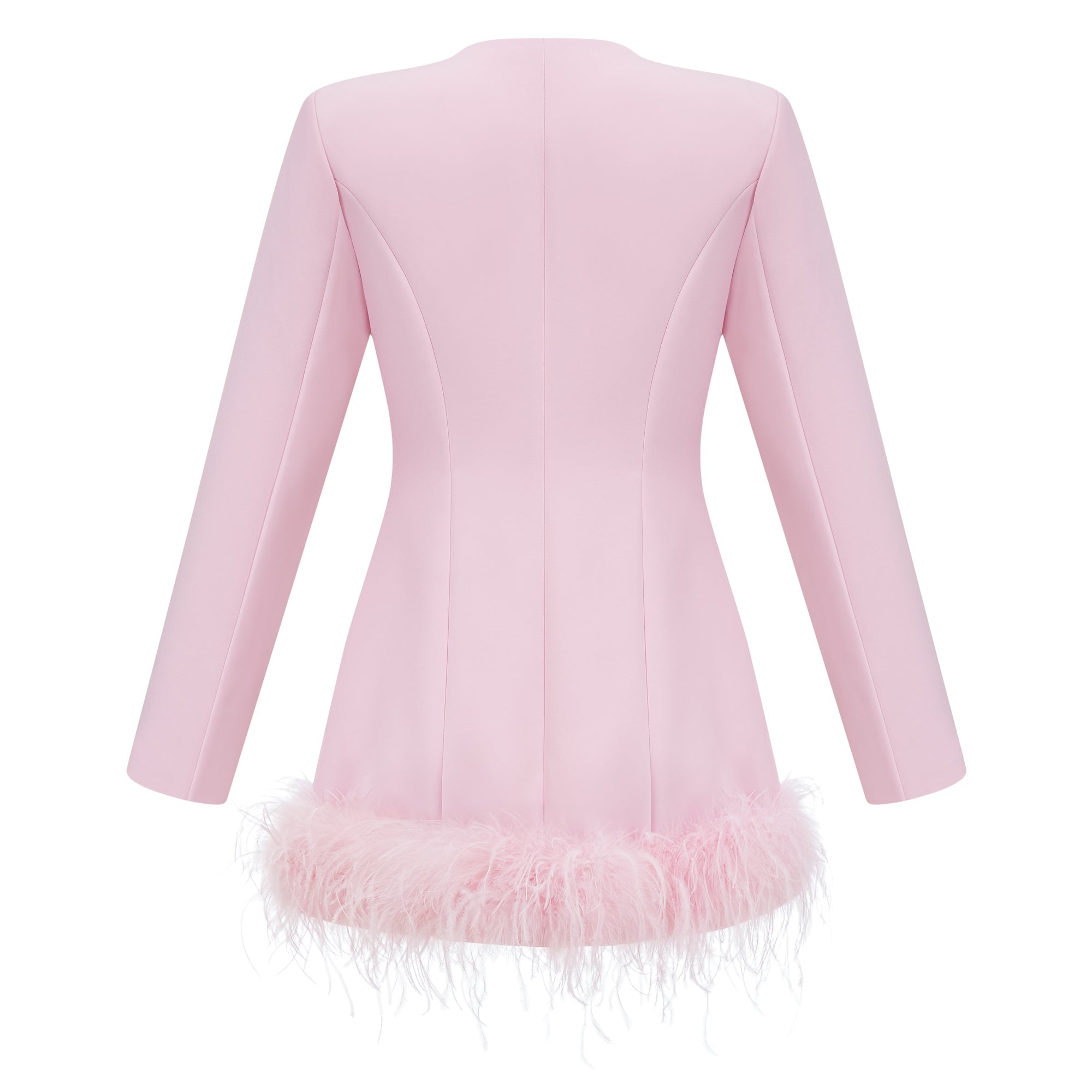 Mini-robe-blazer Freja rose à bordure de plumes