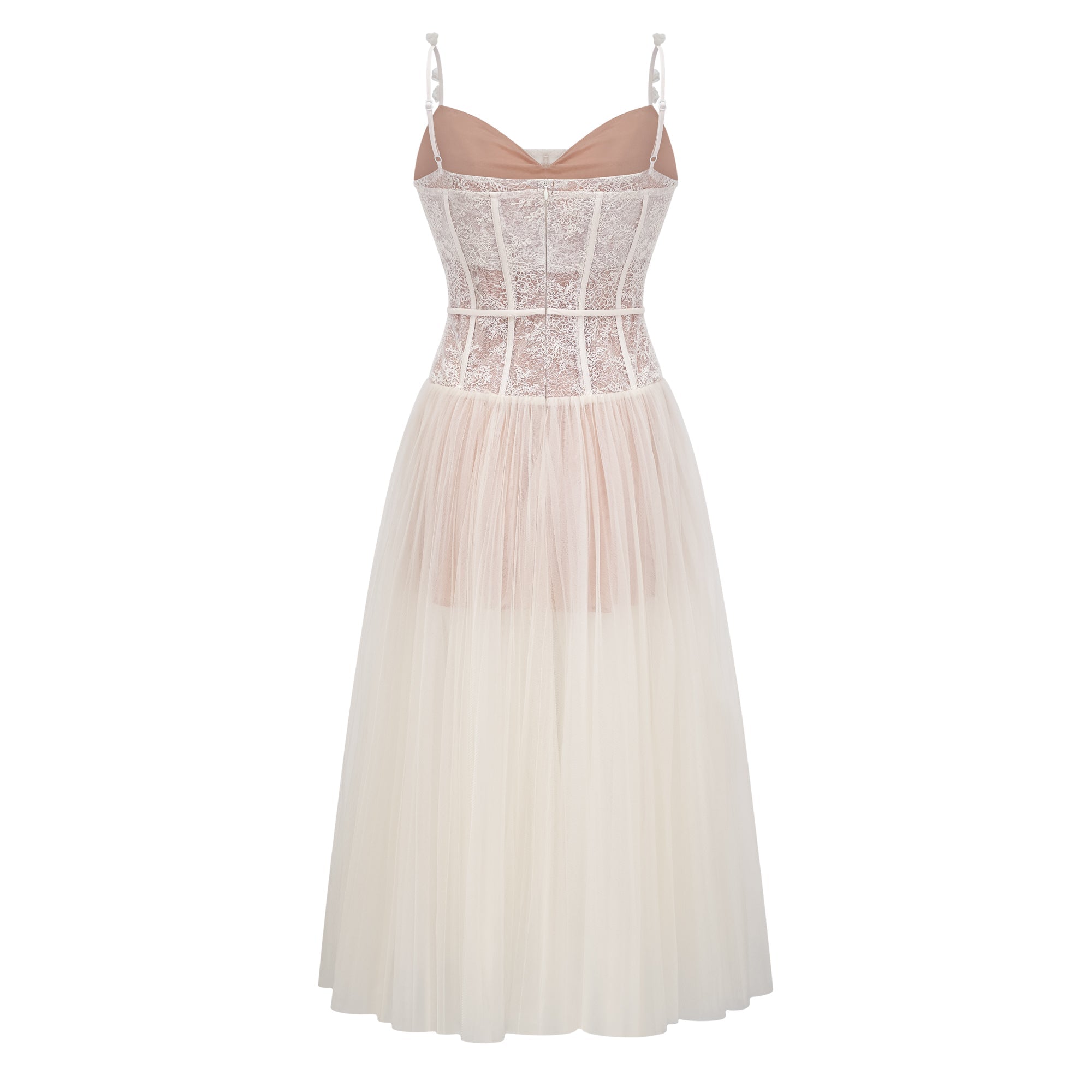 Mira Neutrals Lace Panel Tulle Midi Dress (Final Sale)