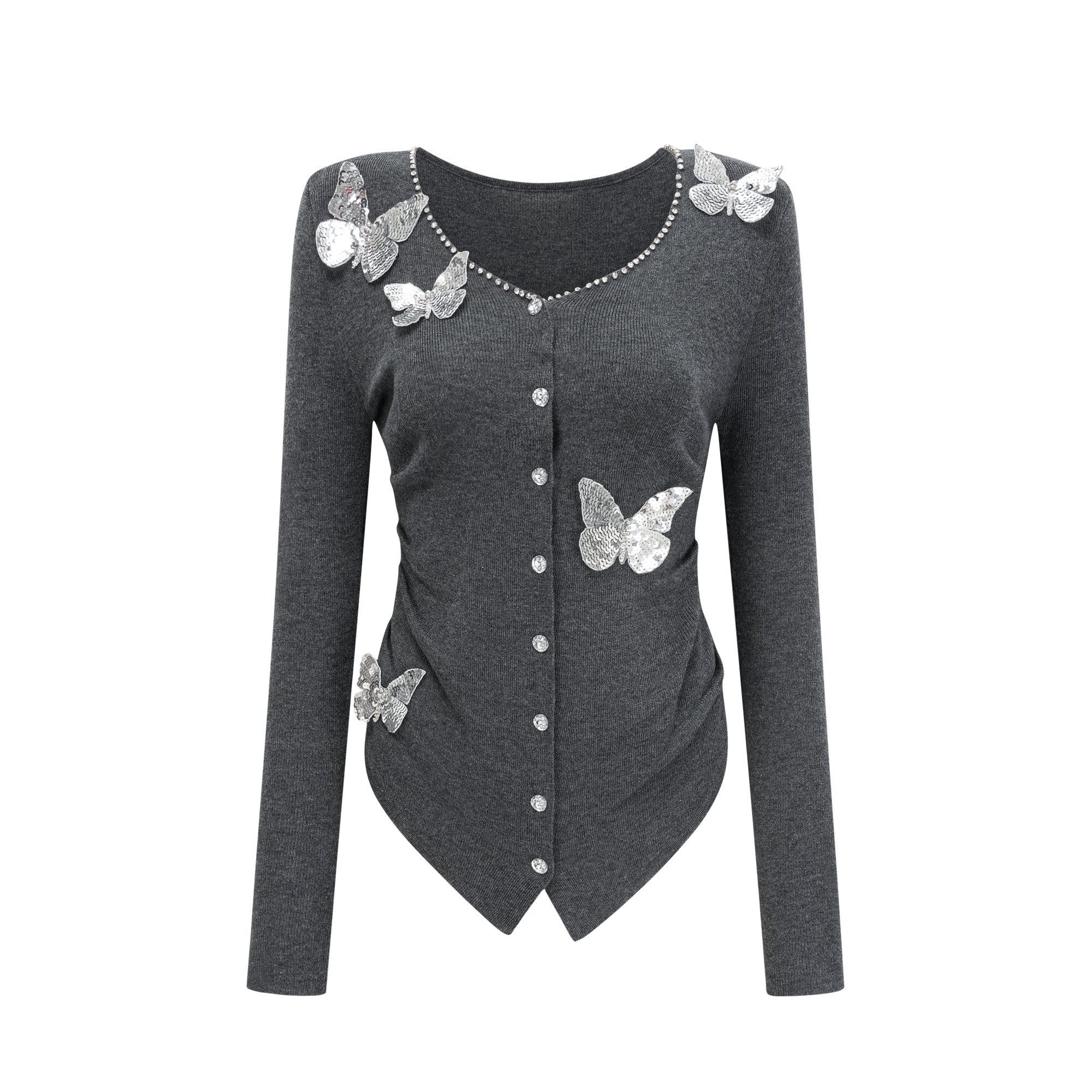 Anastasie grey sequined butterfly-motif cardigan (Final Sale)