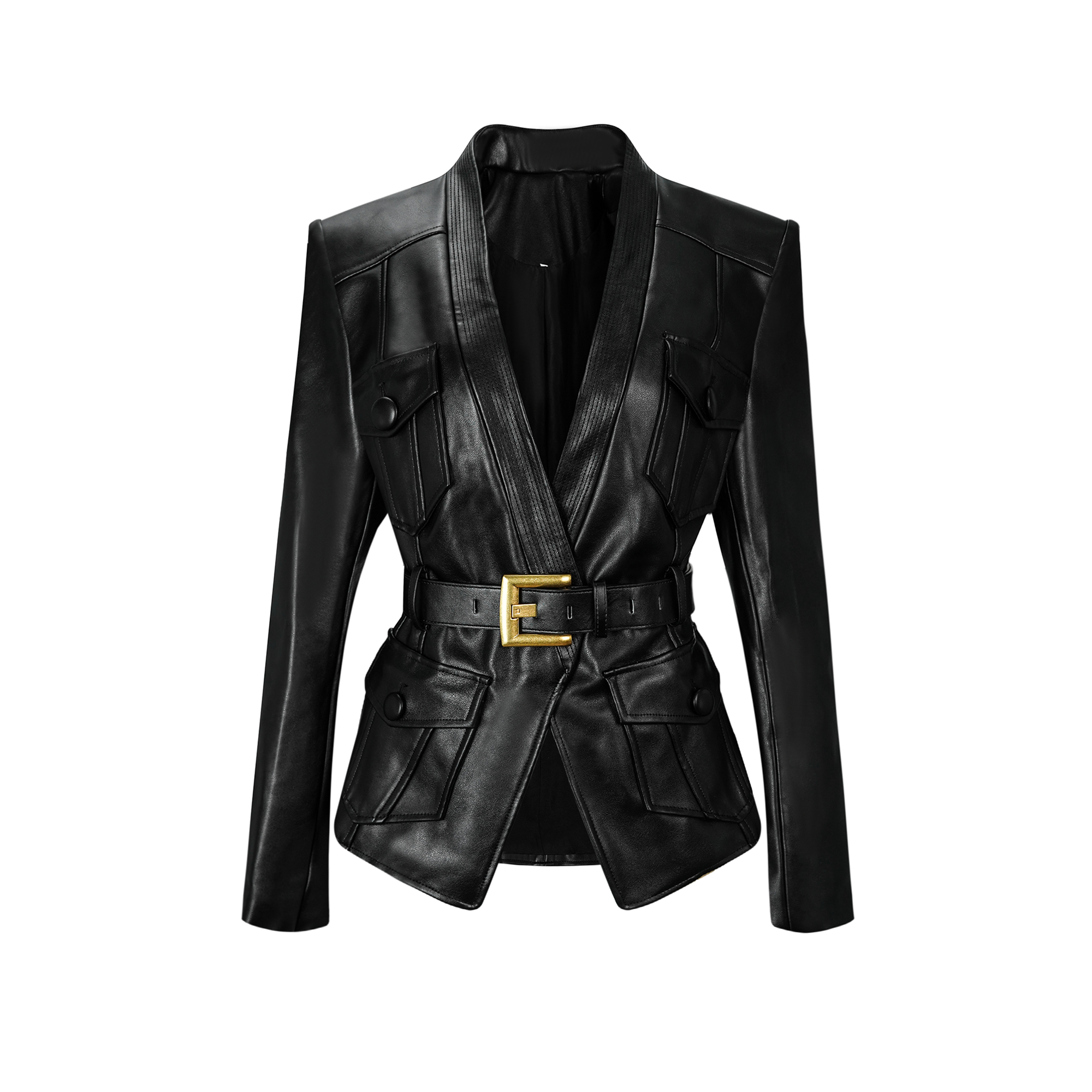 Isabel Black Belted Faux Leather Jacket (Final Sale)