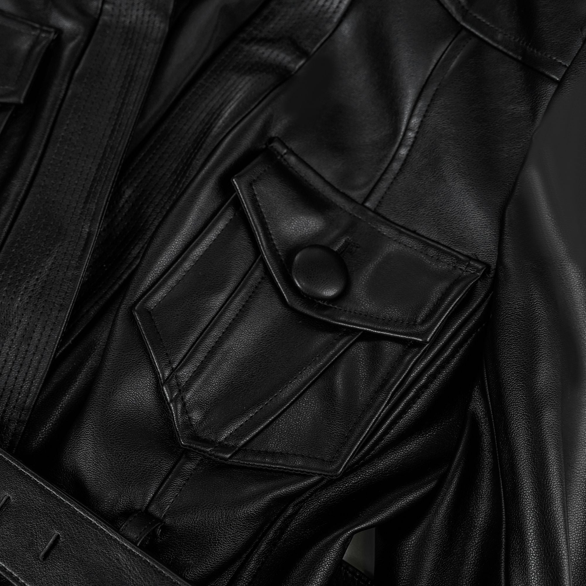 Isabel Black Belted Faux Leather Jacket (Final Sale)