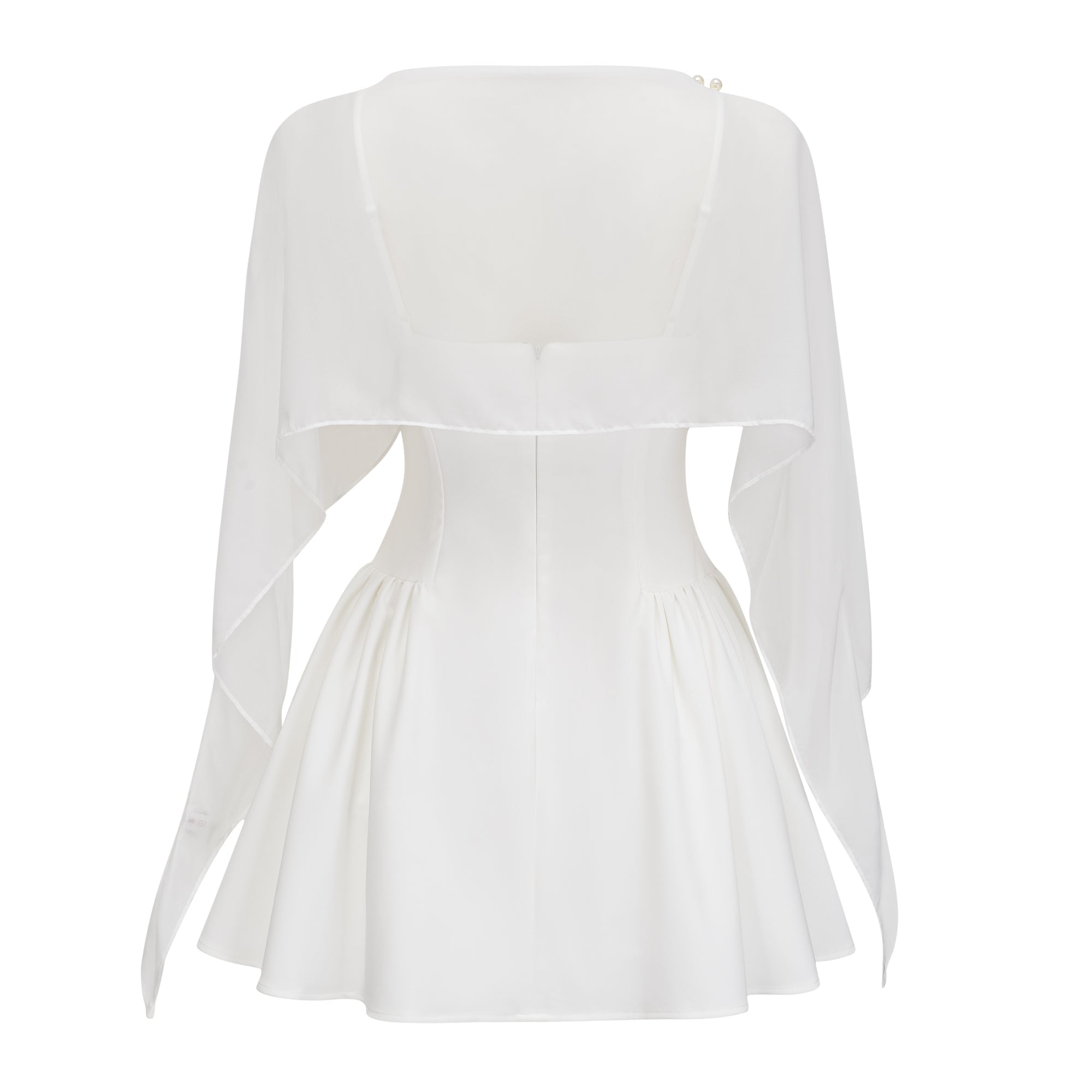 Sarah White Cinched Waist Mini Dress with Cape (Final Sale-US Only)