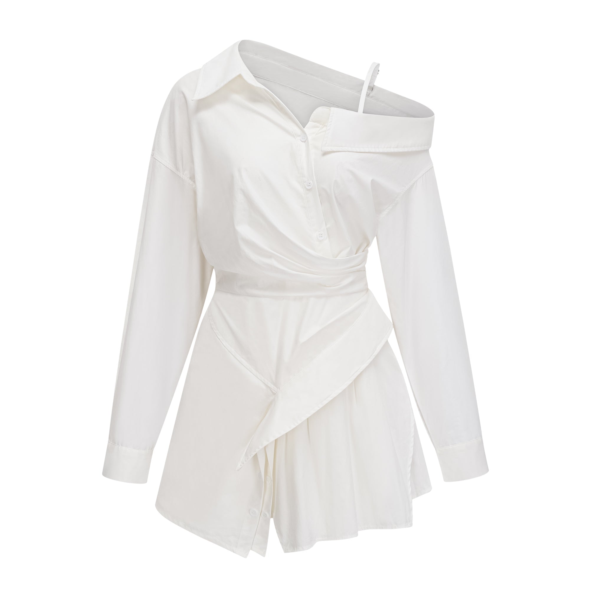 Tímea White Asymmetrical Mini Shirt Dress (Final Sale-US Only)