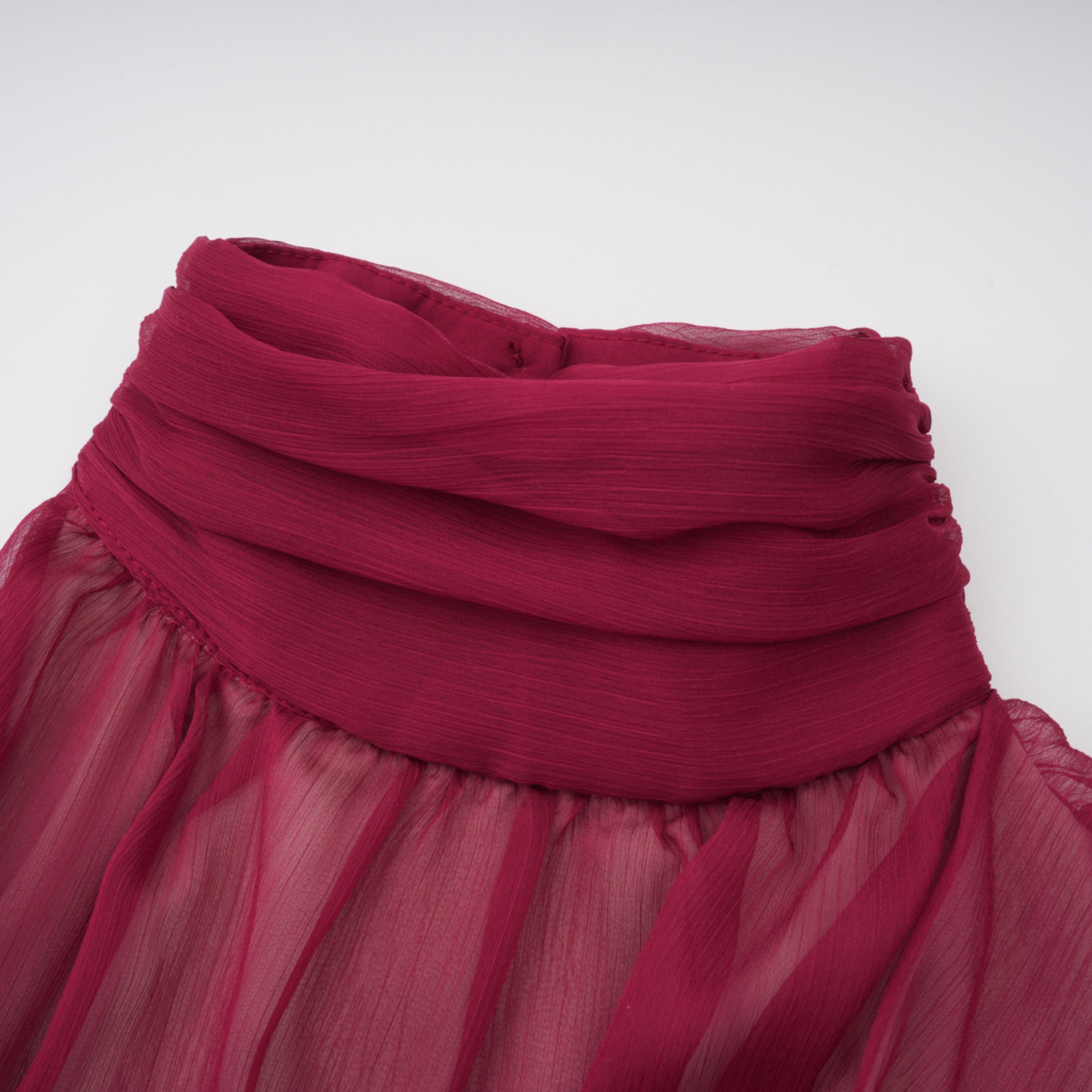 Éléna Burgundy Asymmetrical Ruffled Tulle Mini Dress (Final Sale)
