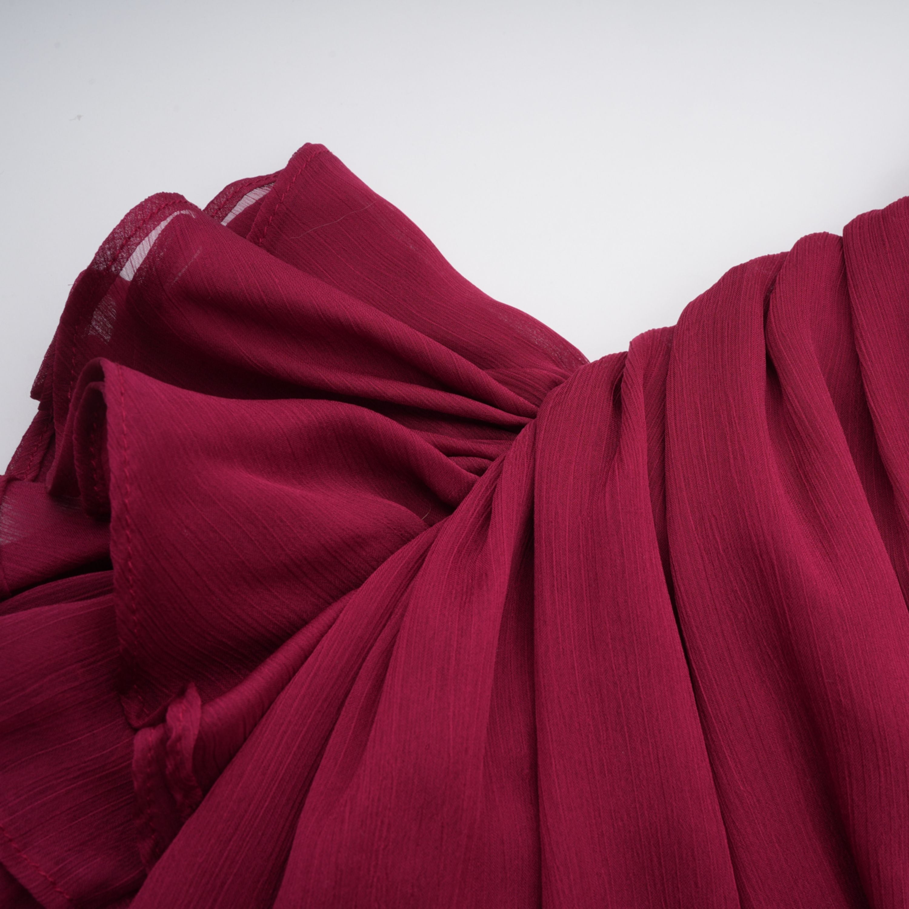 Éléna Burgundy Asymmetrical Ruffled Tulle Mini Dress (Final Sale)