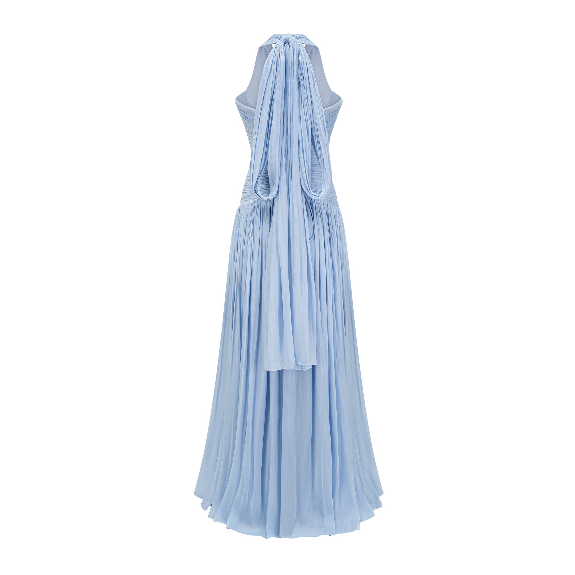 Blue Glossy Gathered Maxi Dress