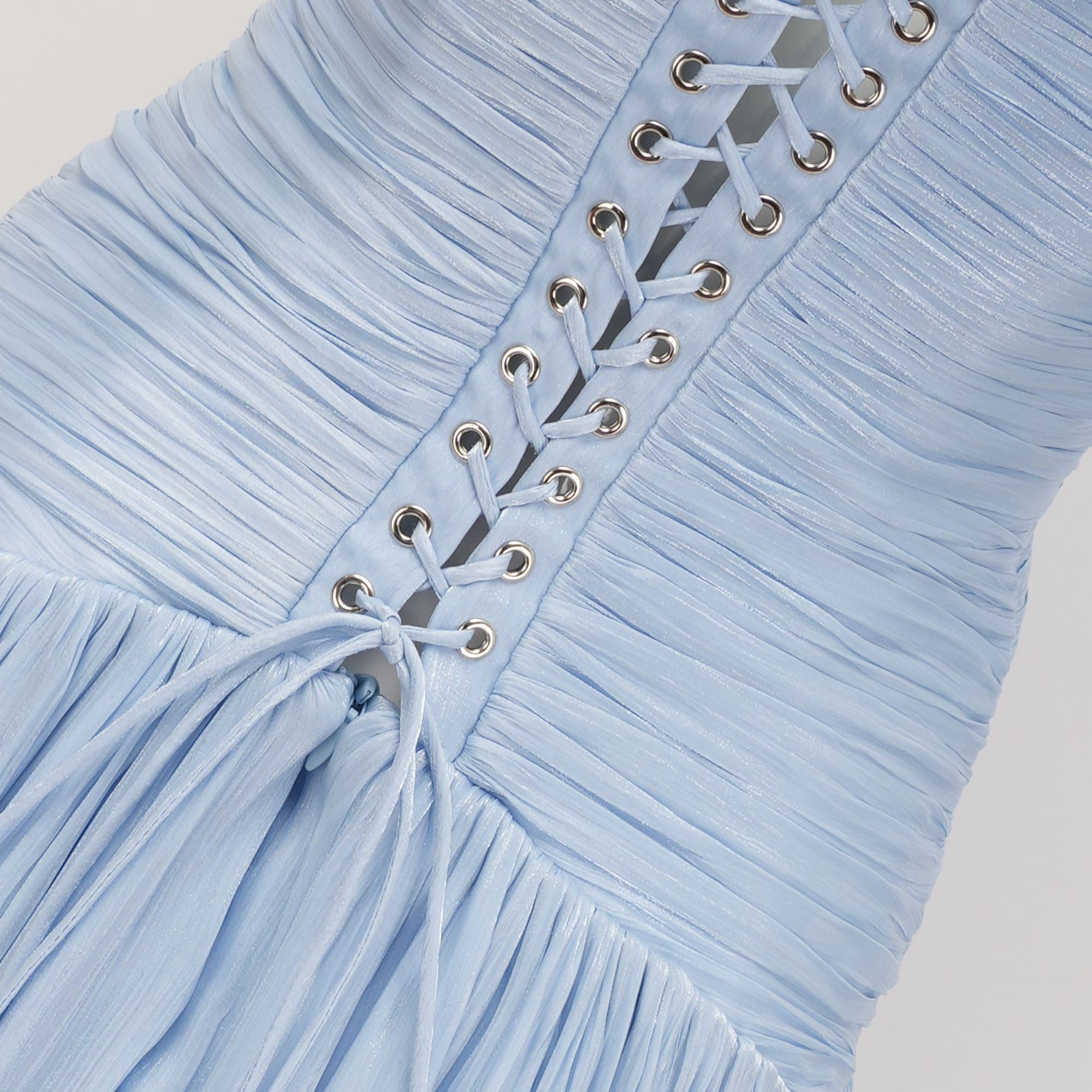 Blue Glossy Gathered Maxi Dress