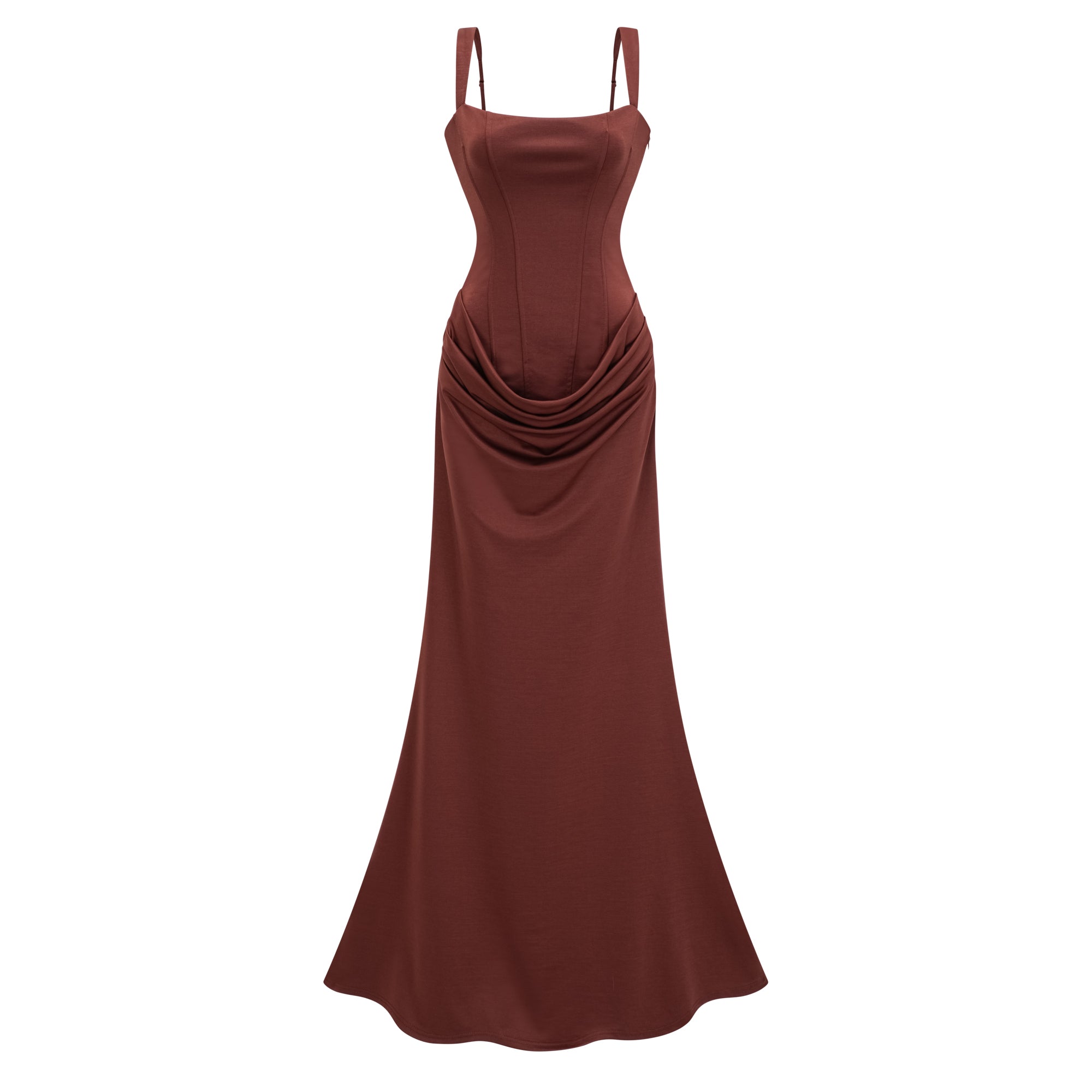 Paulette Brown Ruched Corset Maxi Dress (Final Sale-US Only)