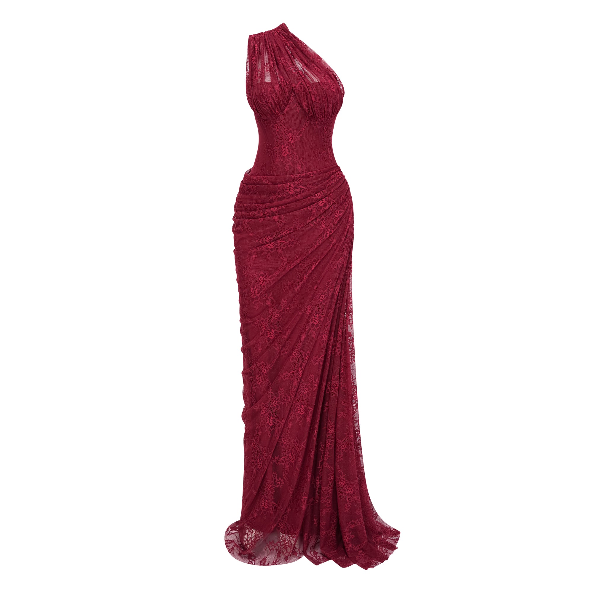 Stefania Ruby Red Floral Lace Maxi Gown (Final Sale-US Only)