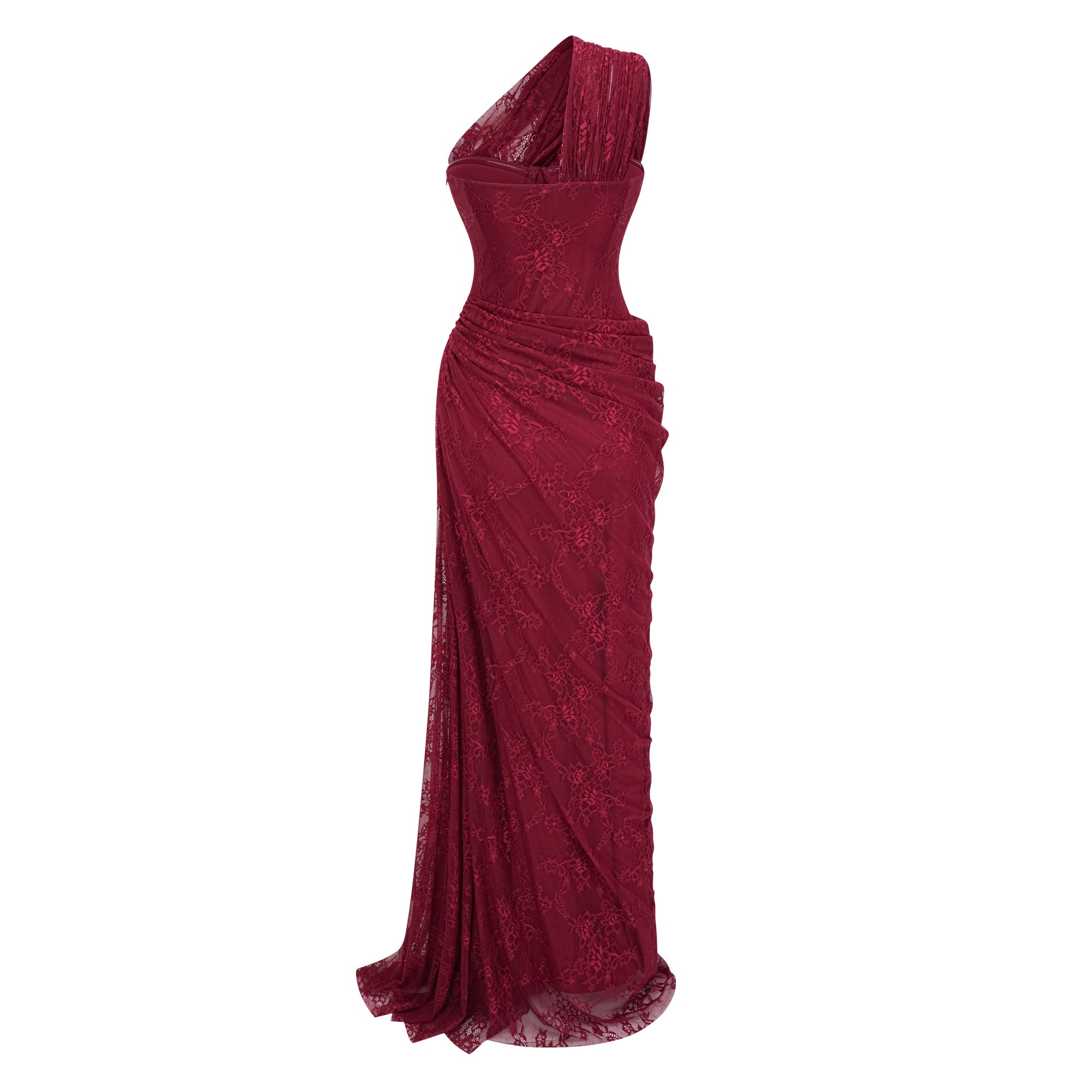 Stefania Ruby Red Floral Lace Maxi Gown (Final Sale-US Only)