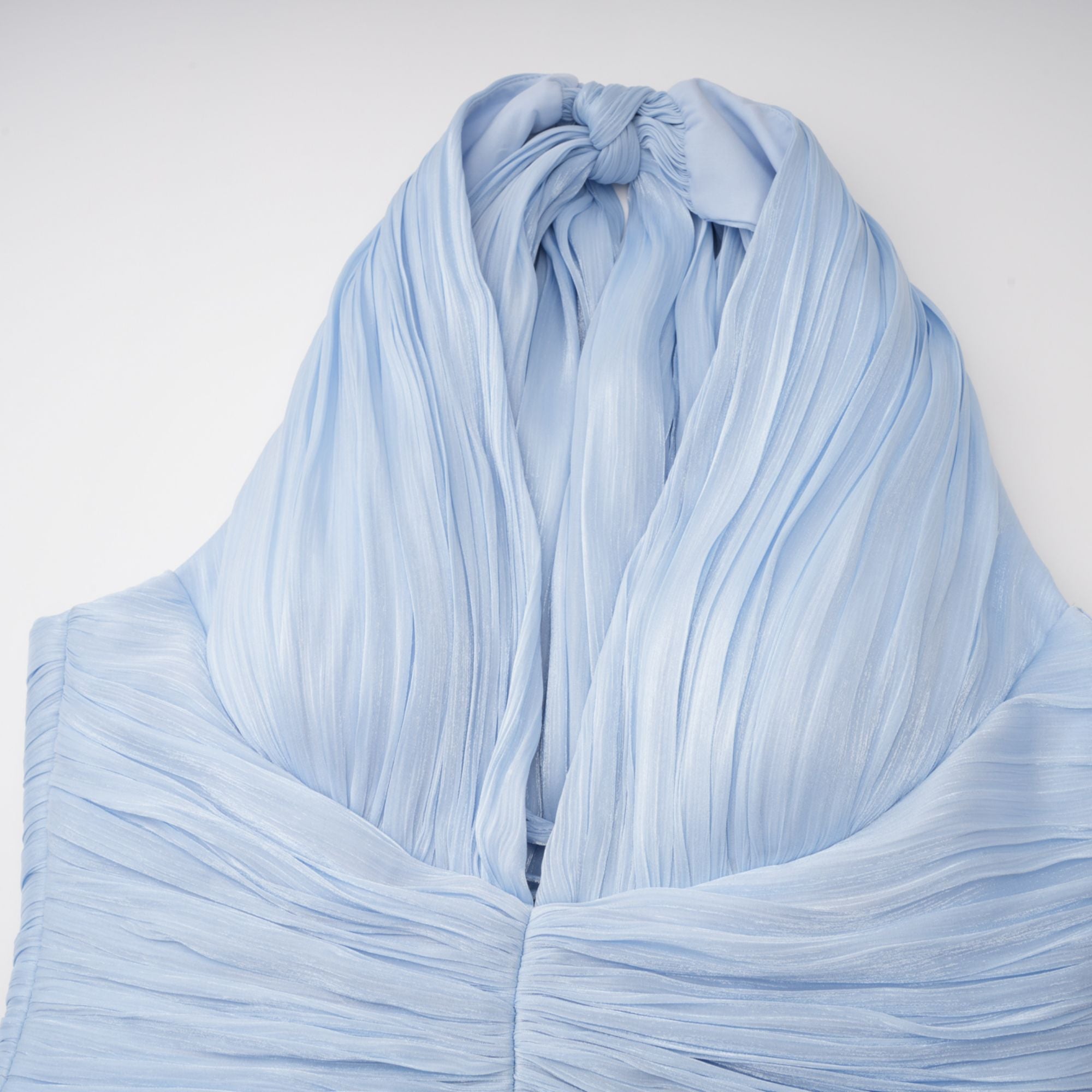 Blue Glossy Gathered Maxi Dress