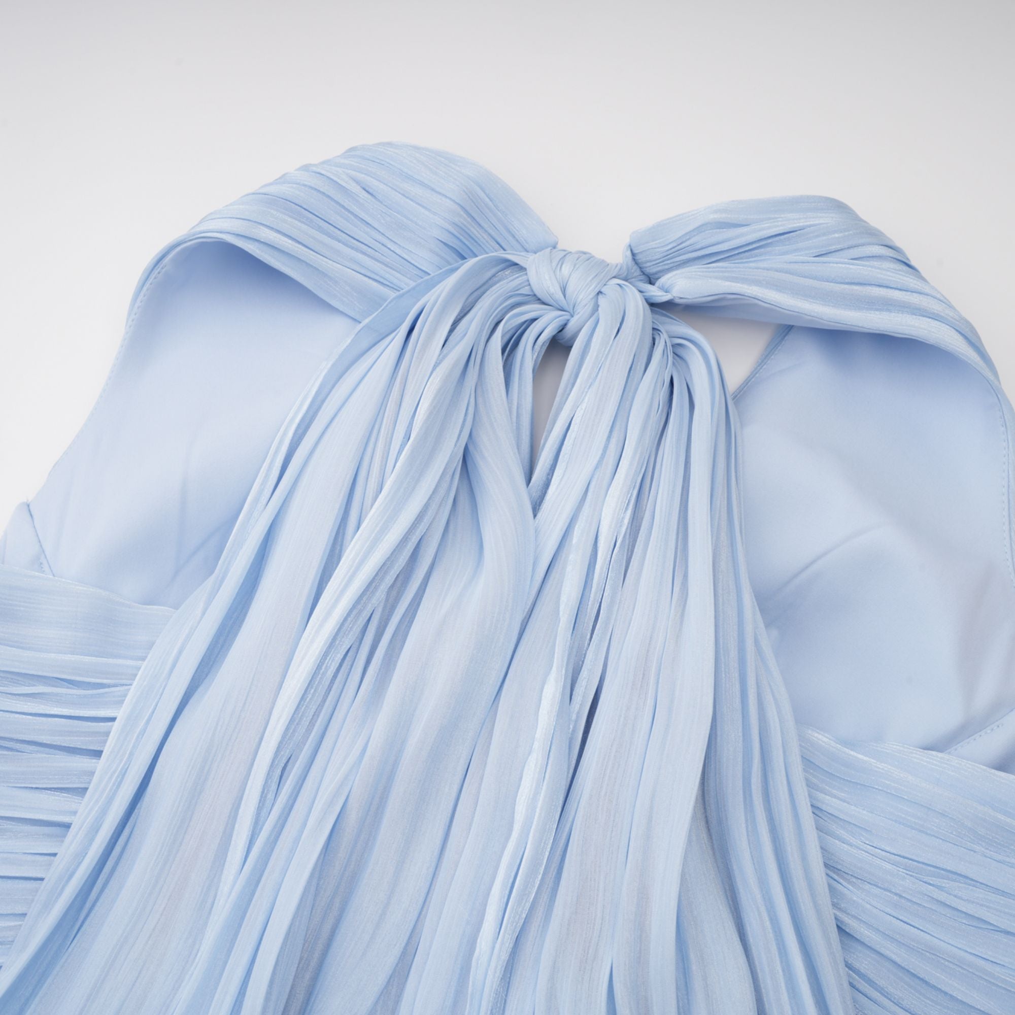 Blue Glossy Gathered Maxi Dress