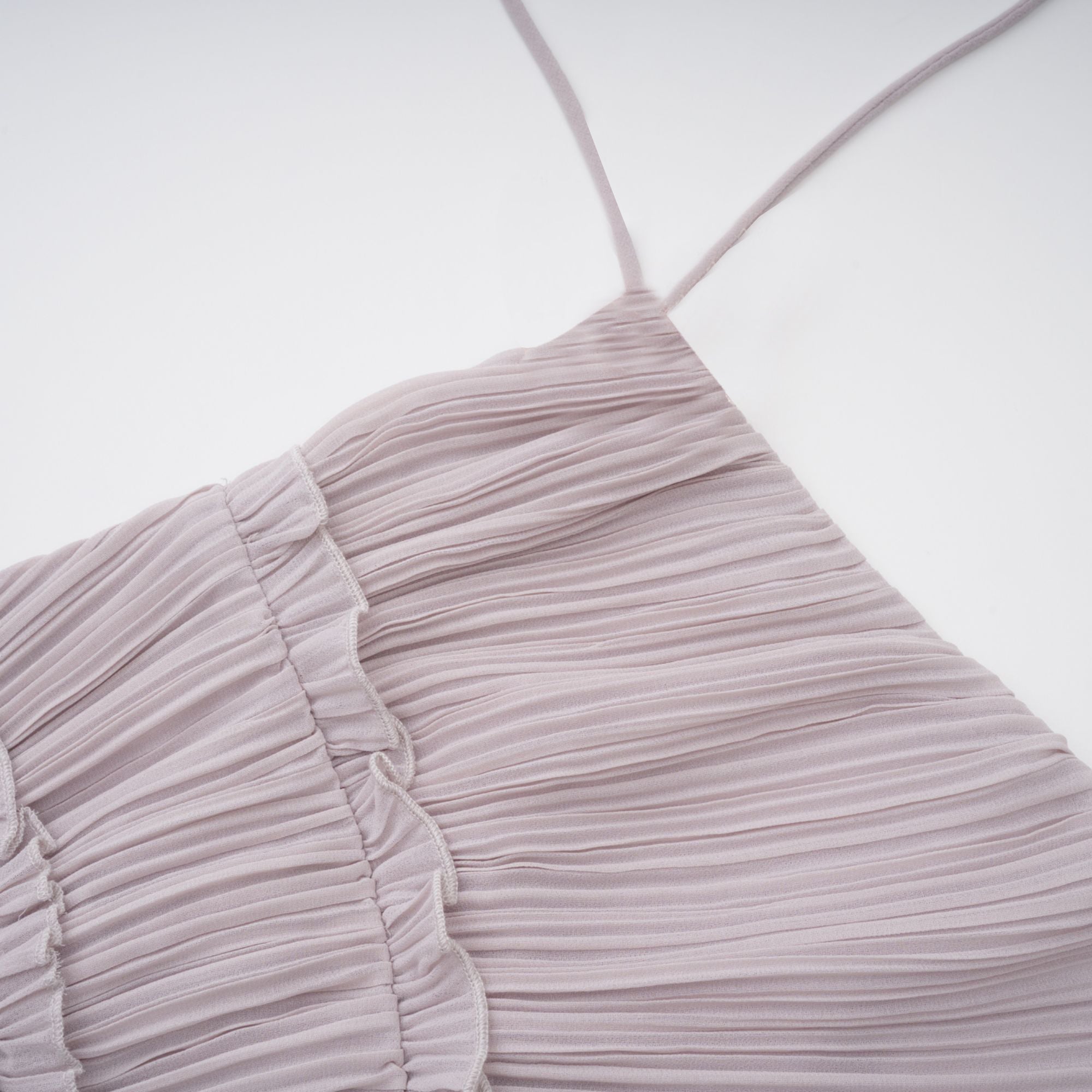 Mauve pleated halter mini dress with ruffles