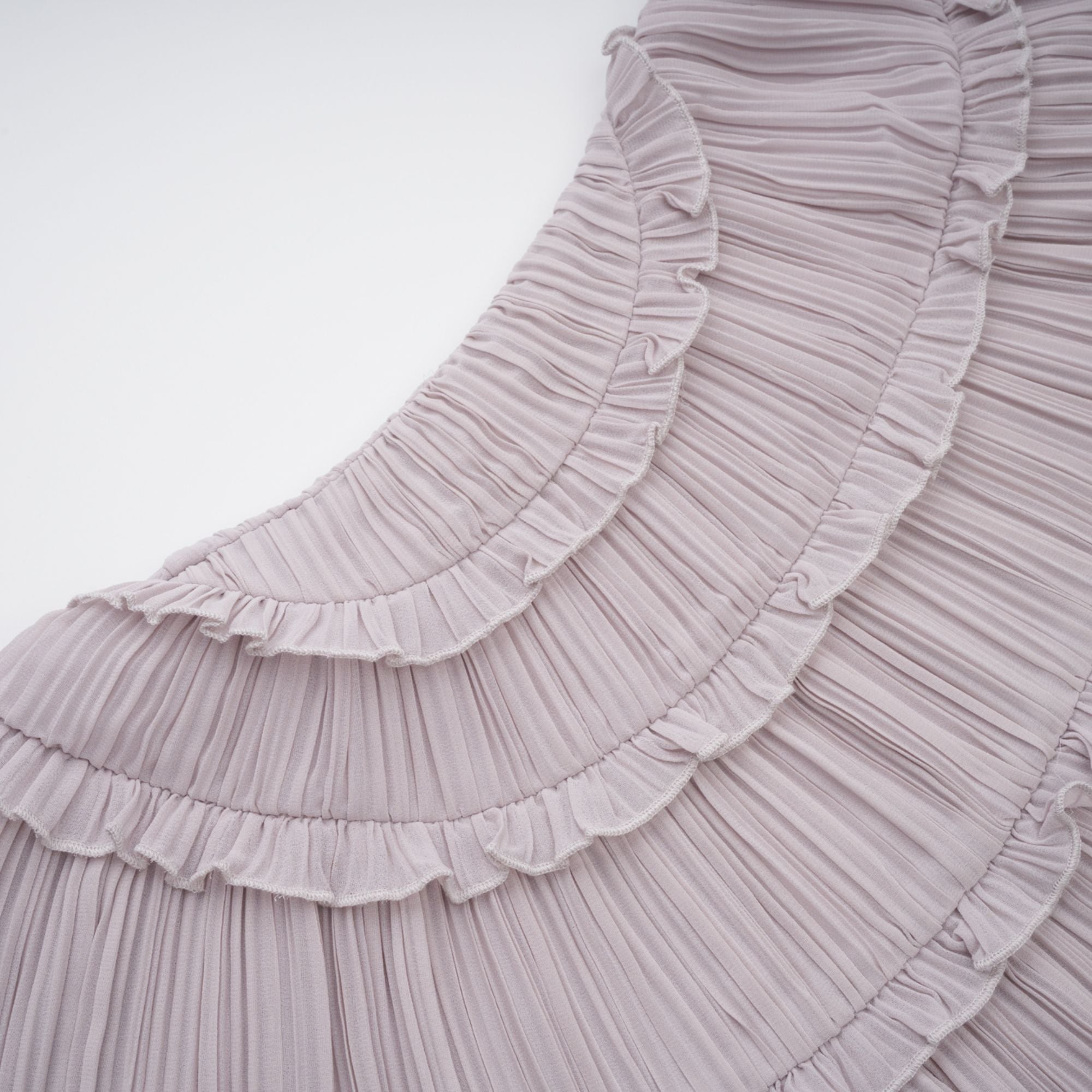 Mauve pleated halter mini dress with ruffles