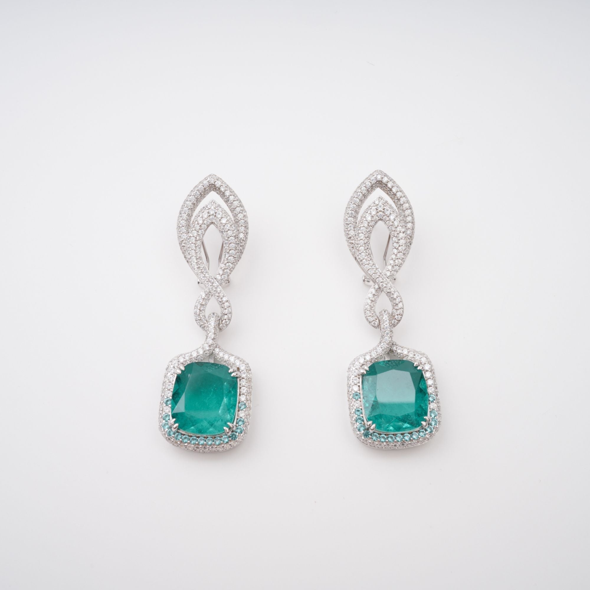 Helen Green Cushion Cut Gemstone Sterling Silver Earrings
