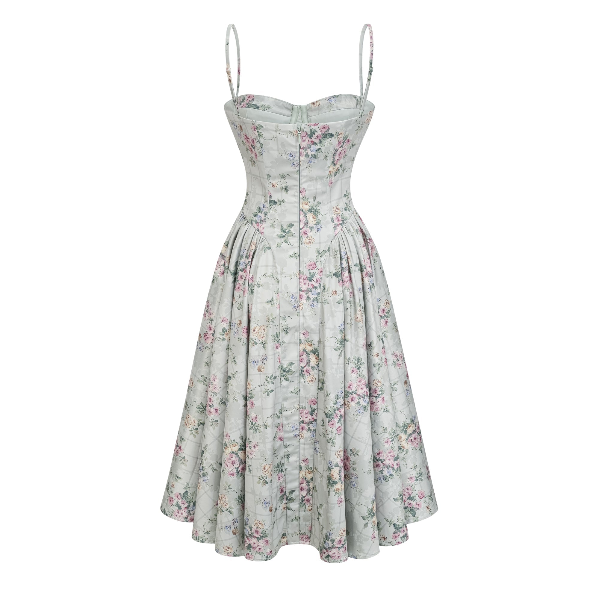 Prunelle sage-green floral-print shirred midi dress (Final Sale)