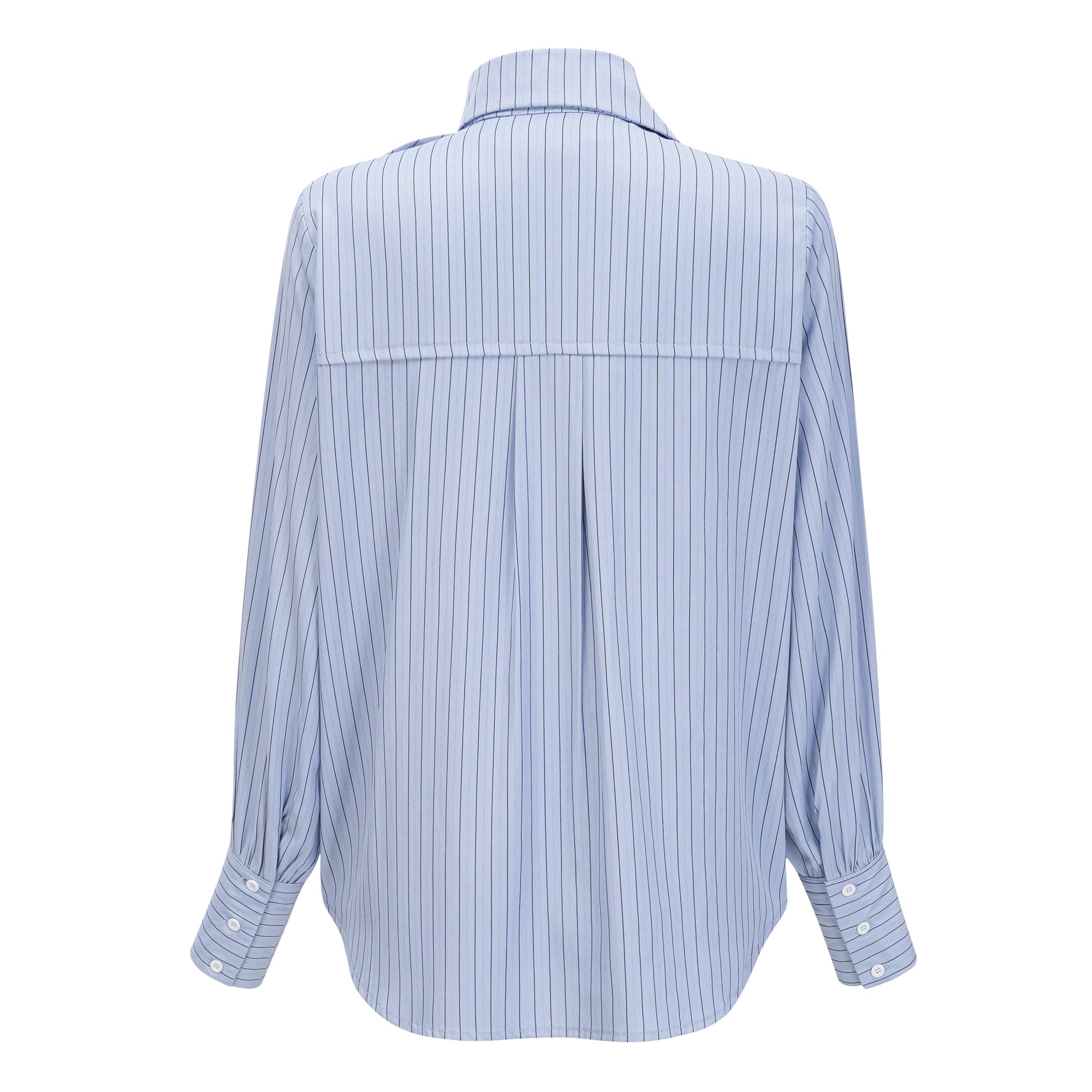 Chemise bleue à rayures fines et motifs pétales en 3D