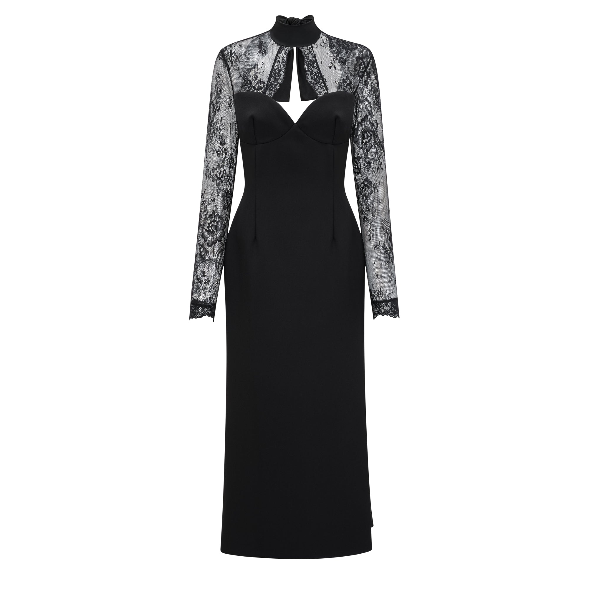 Robe longue à empiècements en dentelle noire