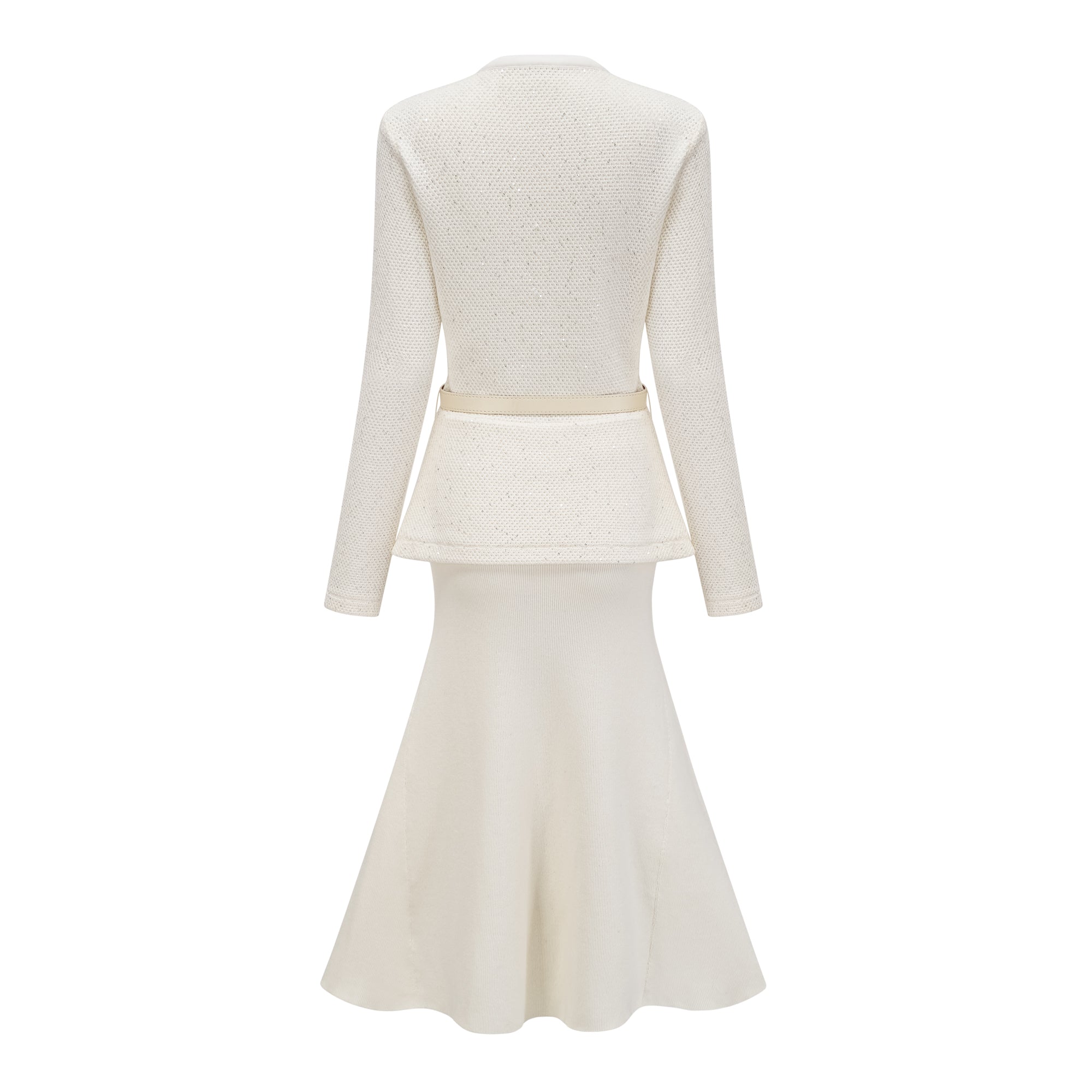 White Embellished Knit Midi Dress