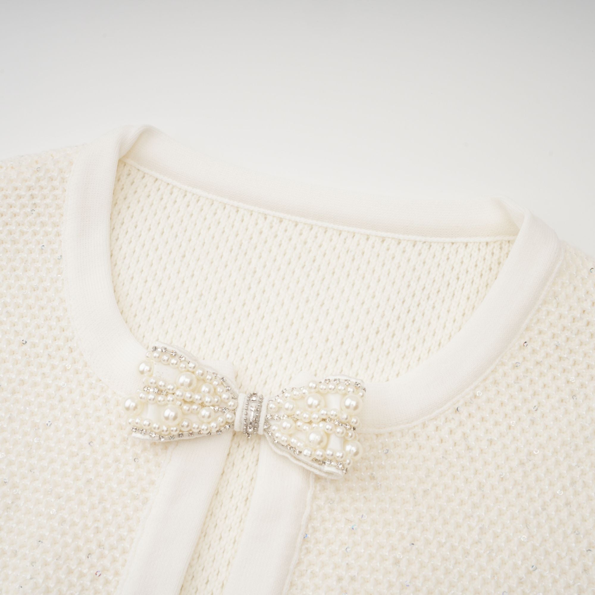 White Embellished Knit Midi Dress