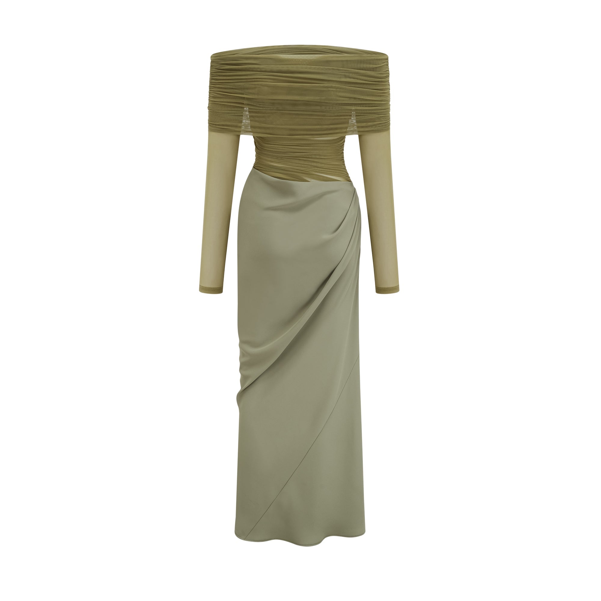 Estelle off-shoulder semi-sheer midi dress in Green (Final Sale)