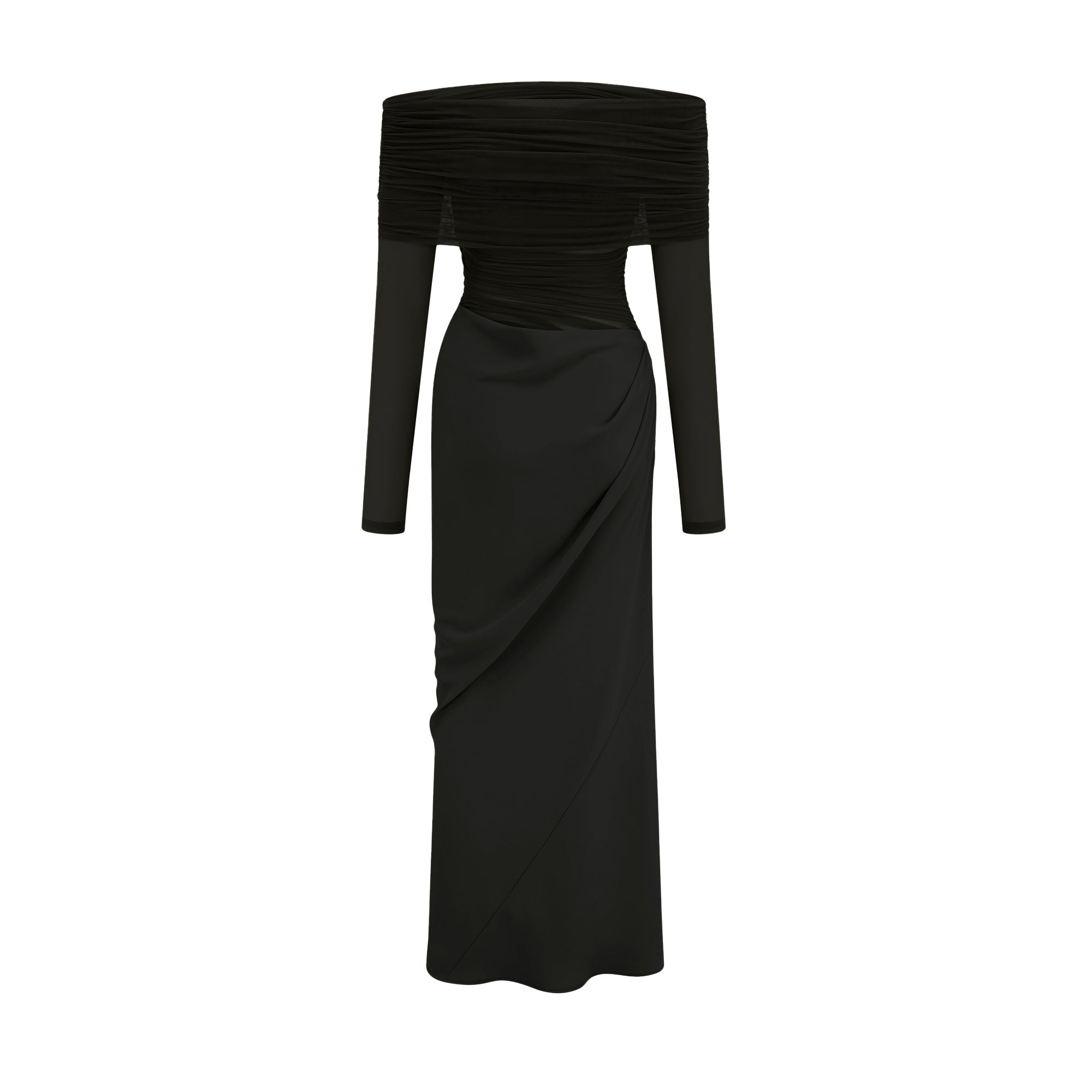 Estelle off-shoulder semi-sheer midi dress in Black (Final Sale-US Only)