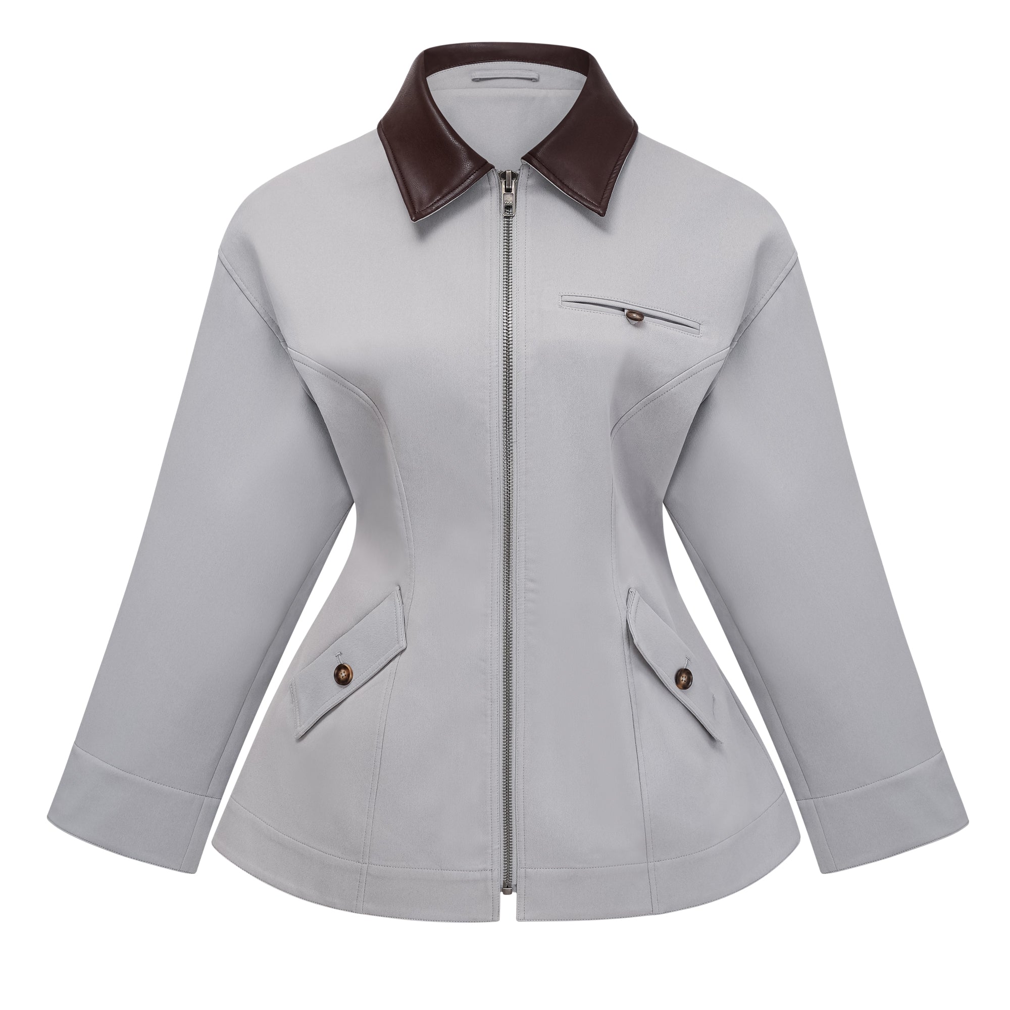 Vilma Grey Leather Collar Hunting Jacket (Final Sale-US Only)