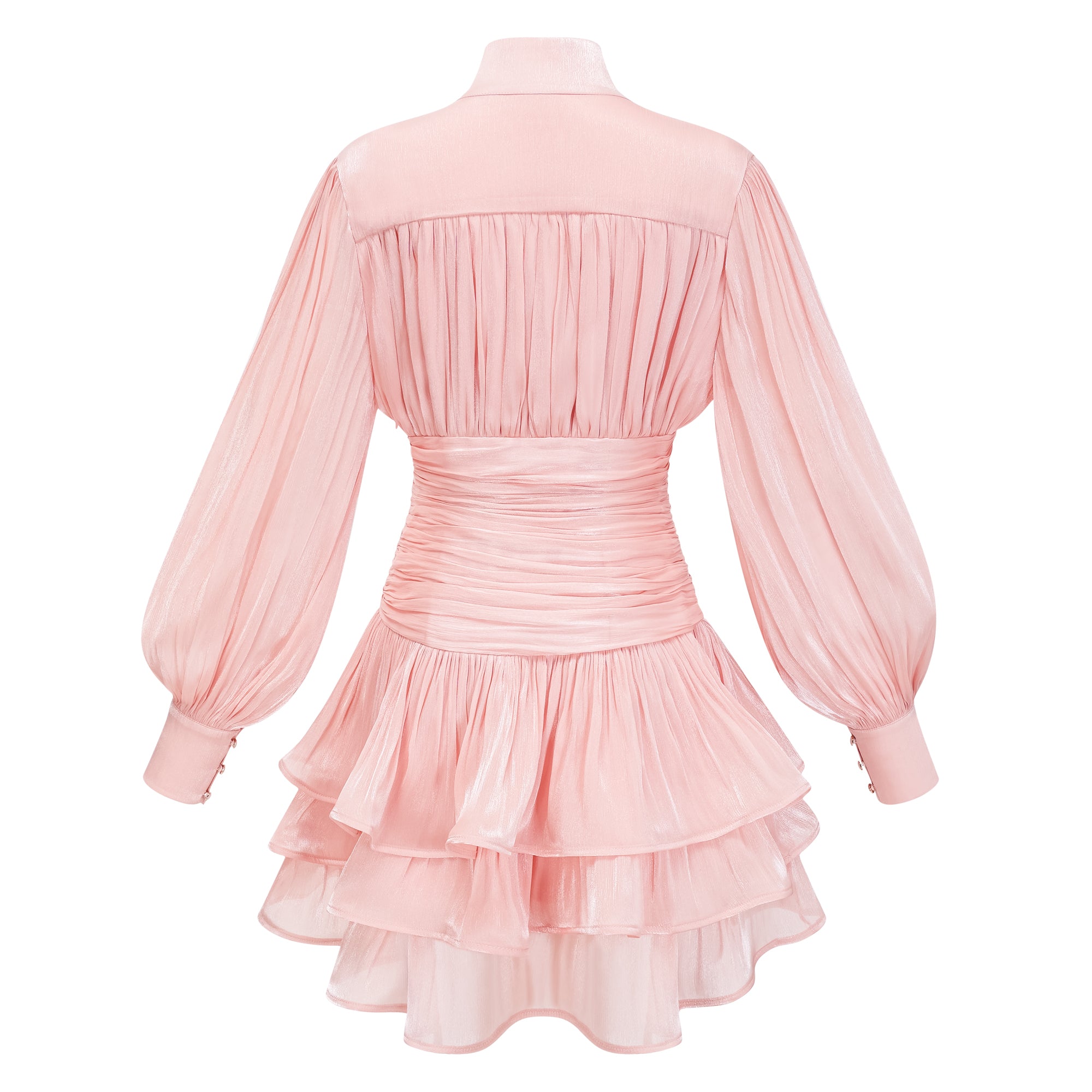 Mini-robe rose à col montant et volants