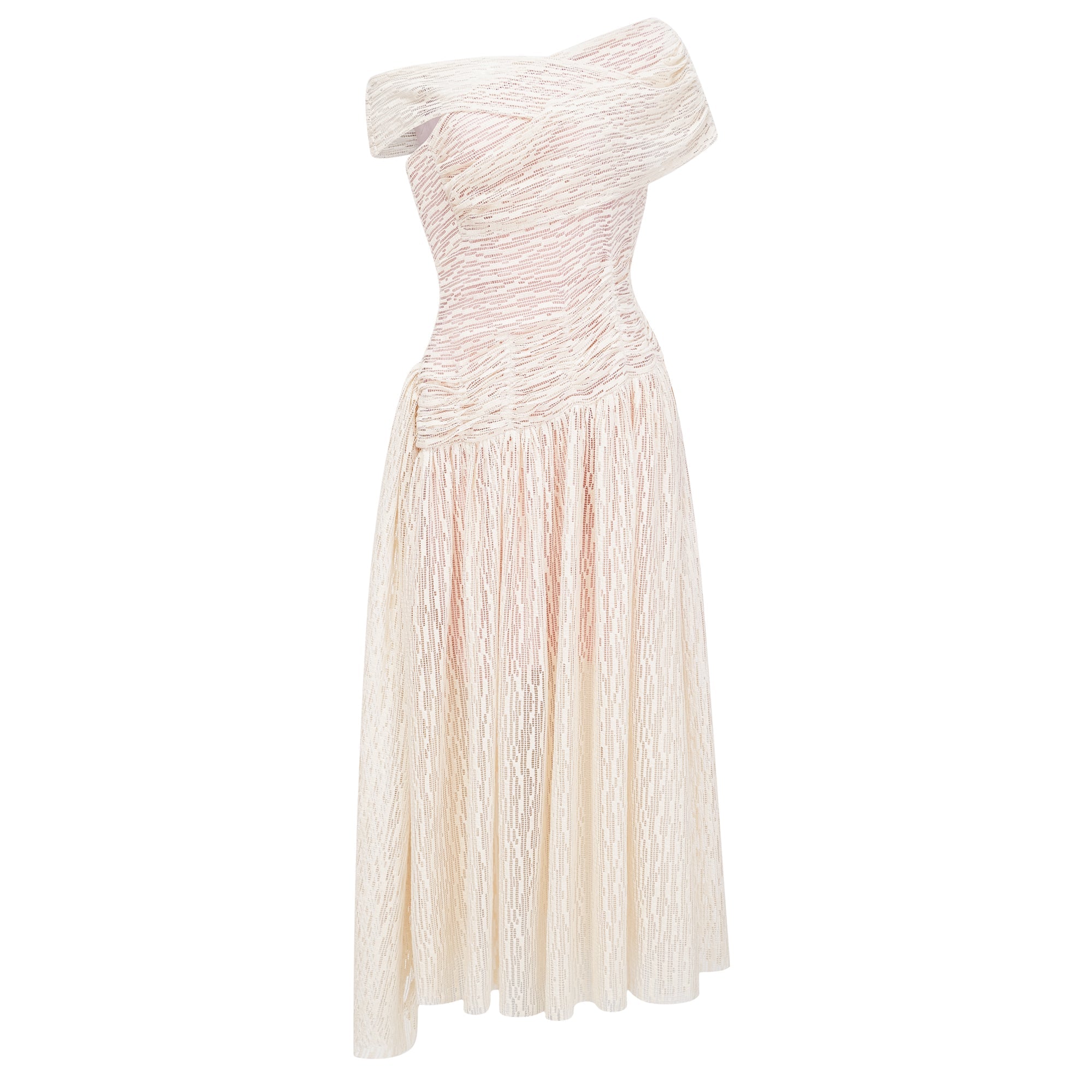 Robe mi-longue asymétrique texturée à fronces