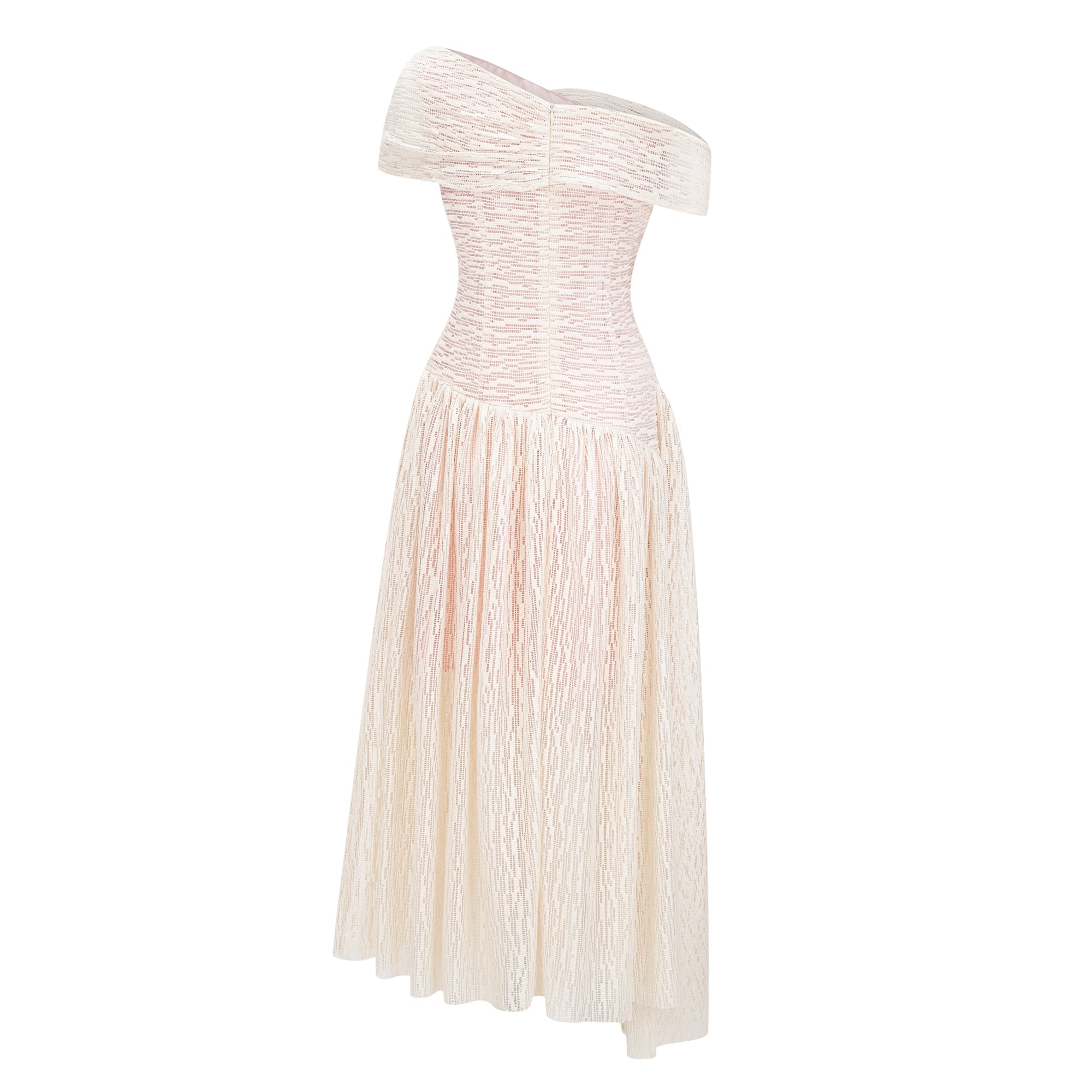 Robe mi-longue asymétrique texturée à fronces