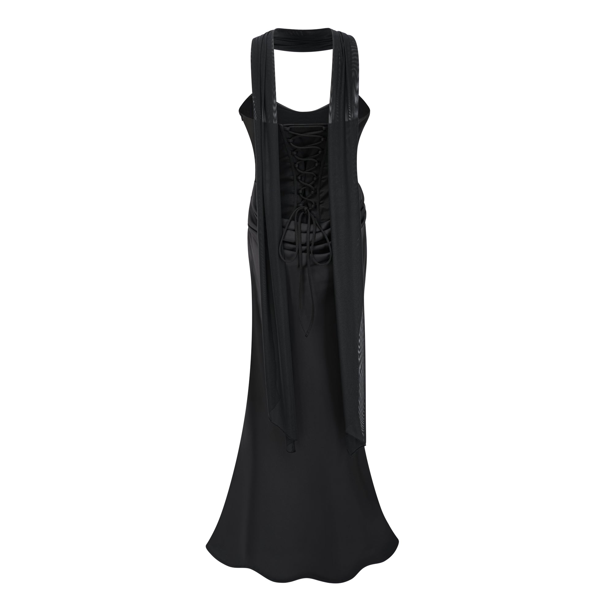 Black Strapless Satin Cowl Gown