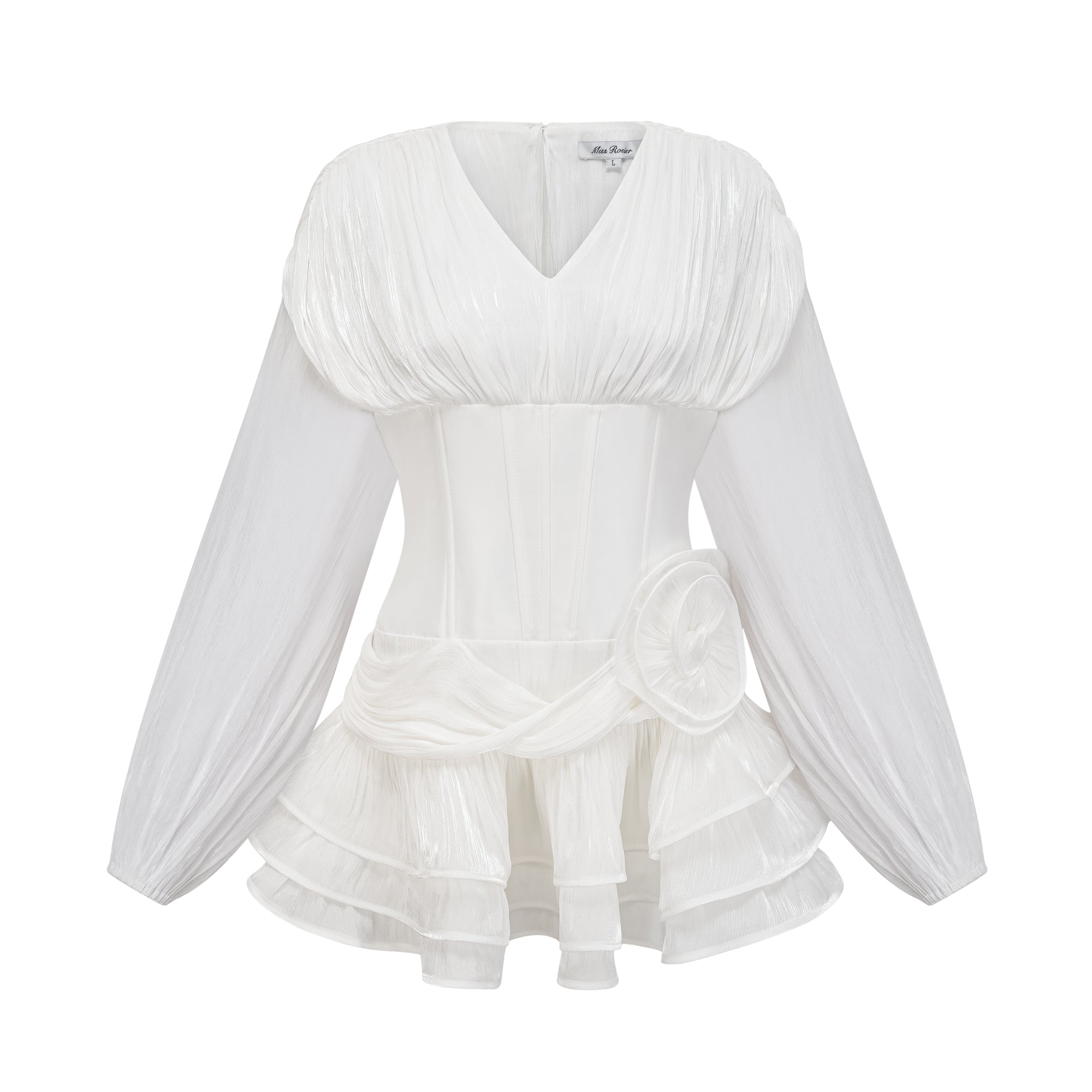 Rosier fully-pleated cinched mini dress in White