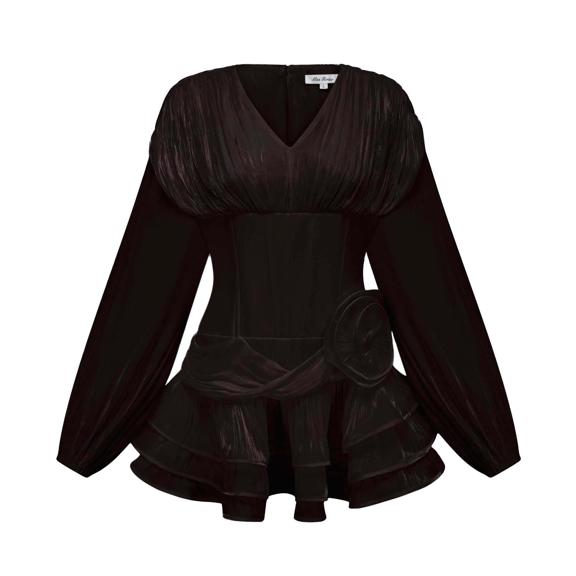 Rosier Black Fully Pleated Cinched Mini Dress (Final Sale)