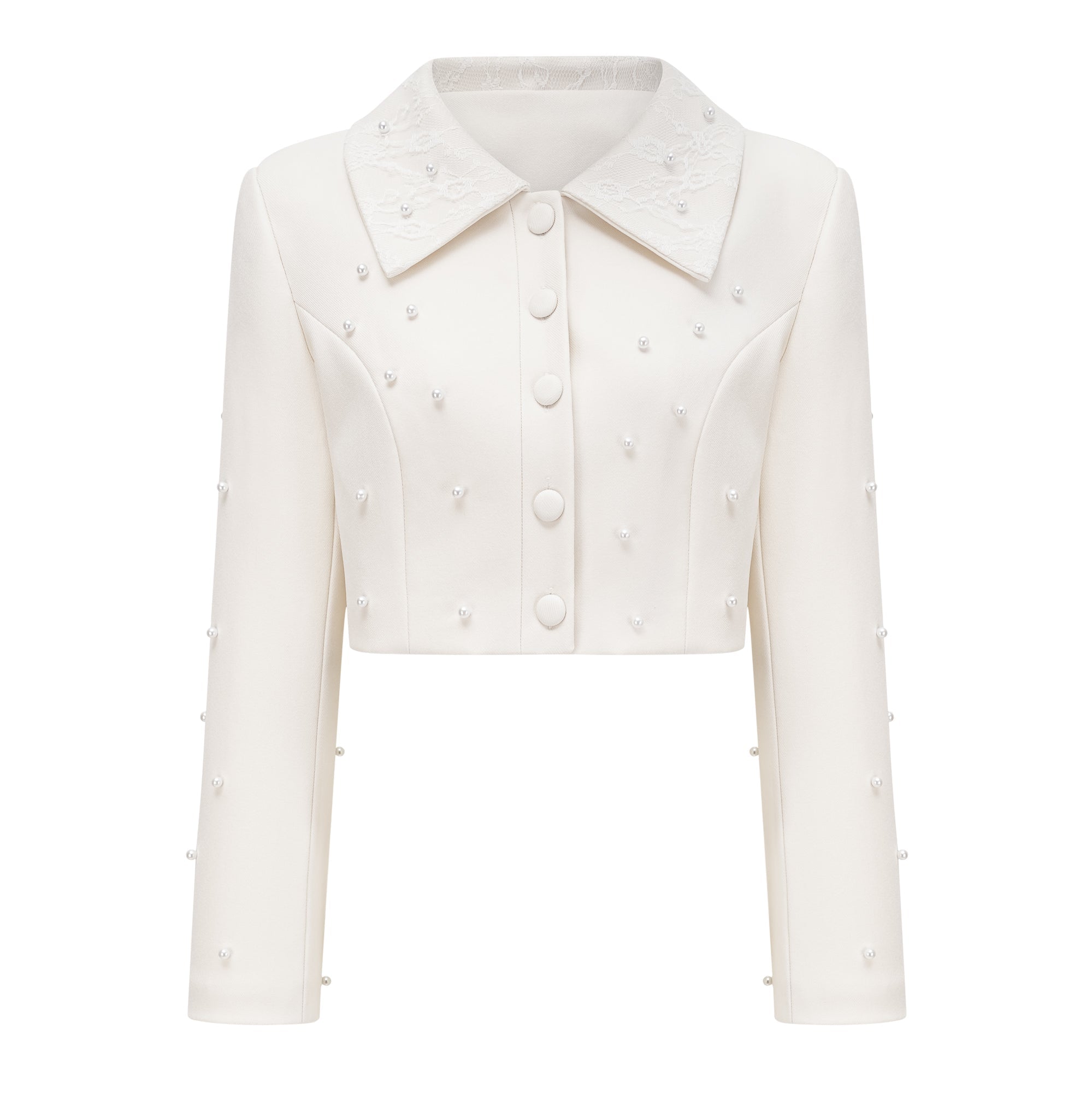 Faux Pearl Jacket & Pleated Skirt Set
