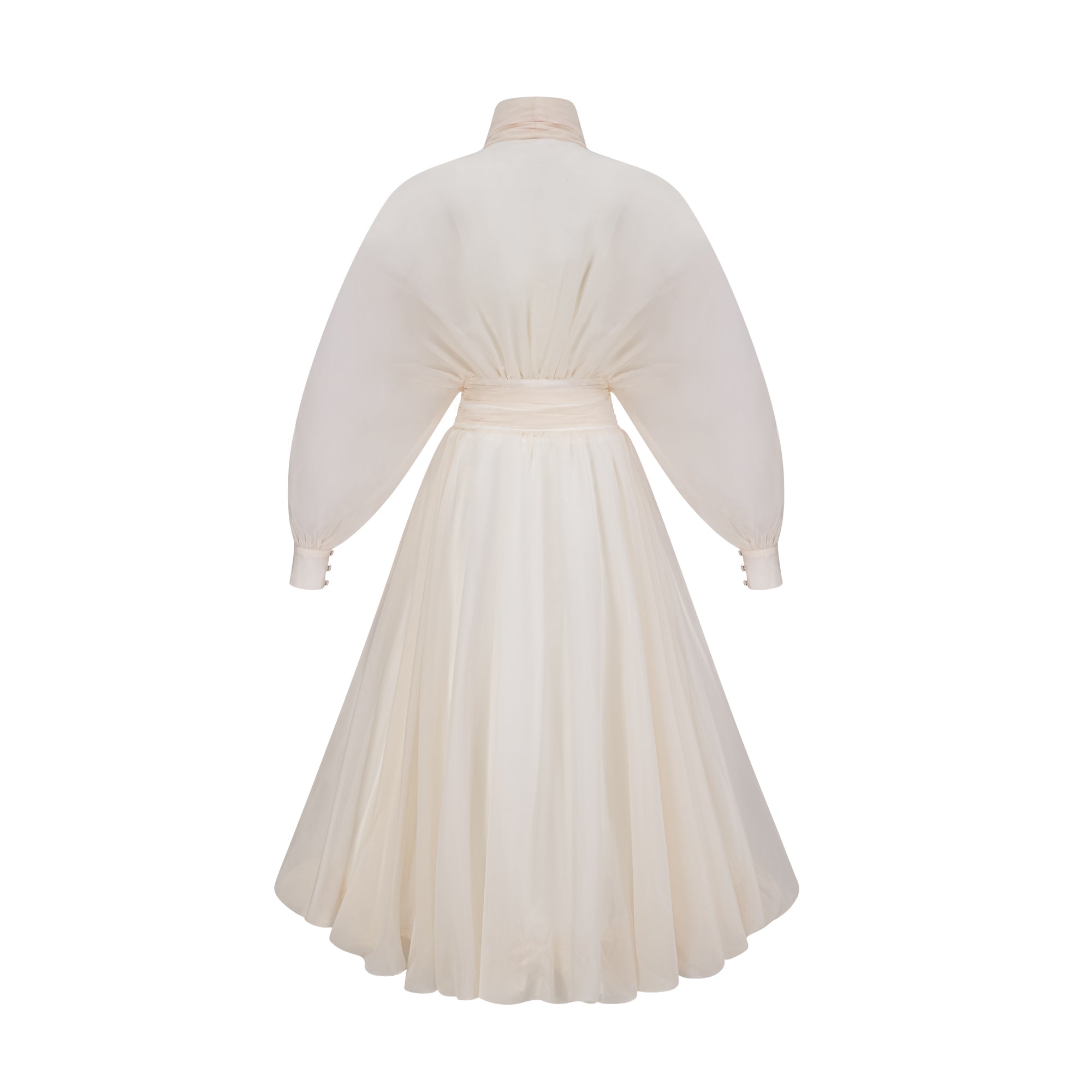 Cream long-sleeve midi dress with a balloon hem