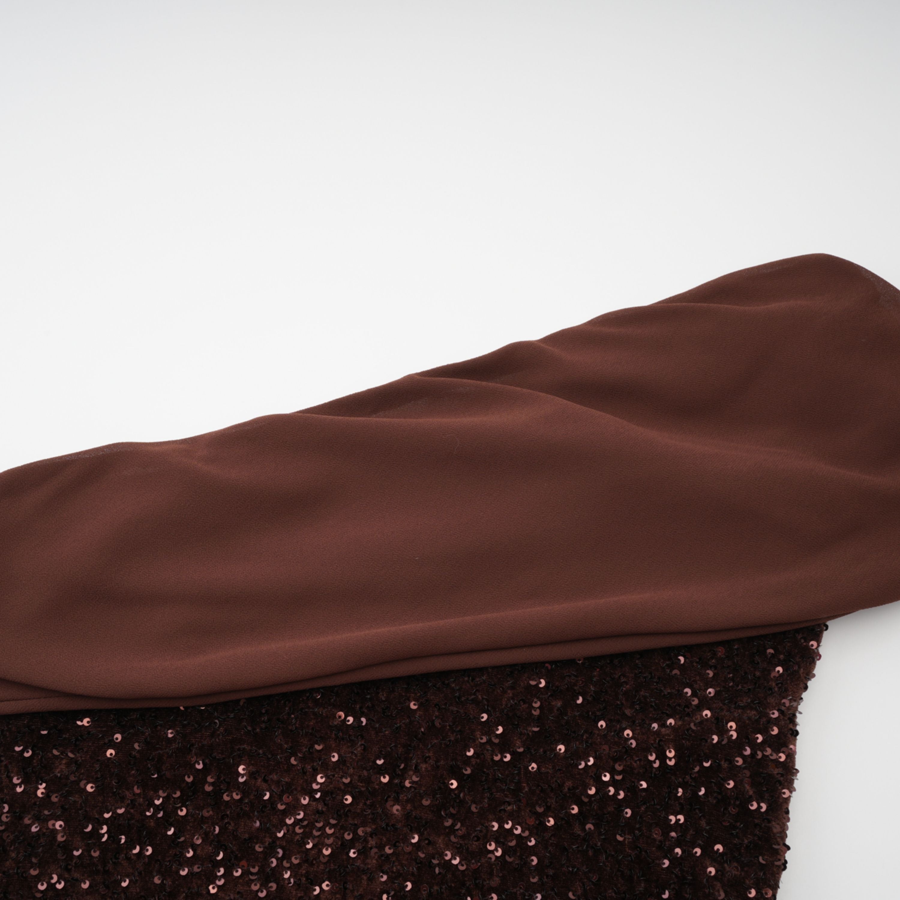 Giada Brown Sequined Asymmetrical Ruched Maxi Gown (Final Sale-US Only)