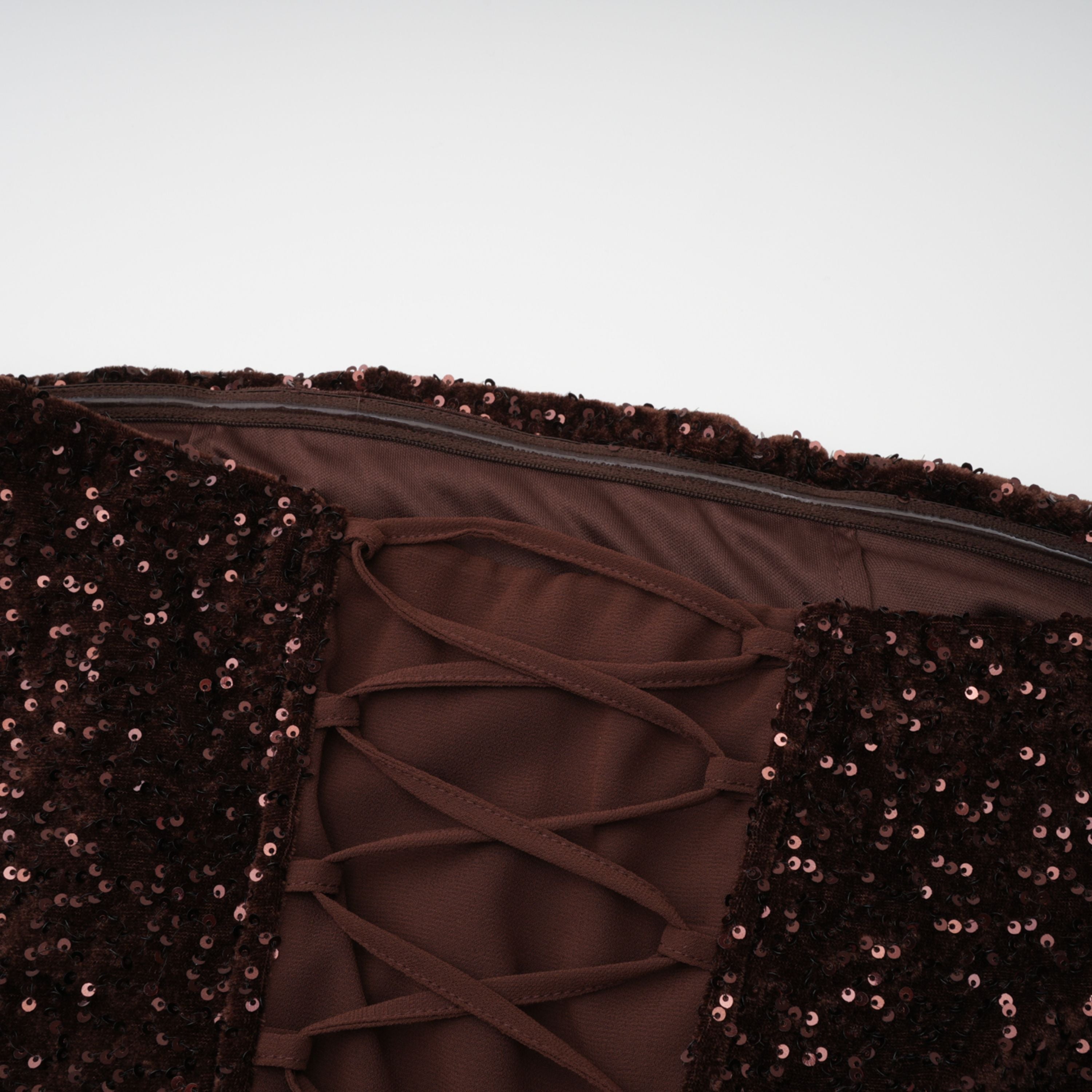 Giada Brown Sequined Asymmetrical Ruched Maxi Gown (Final Sale-US Only)