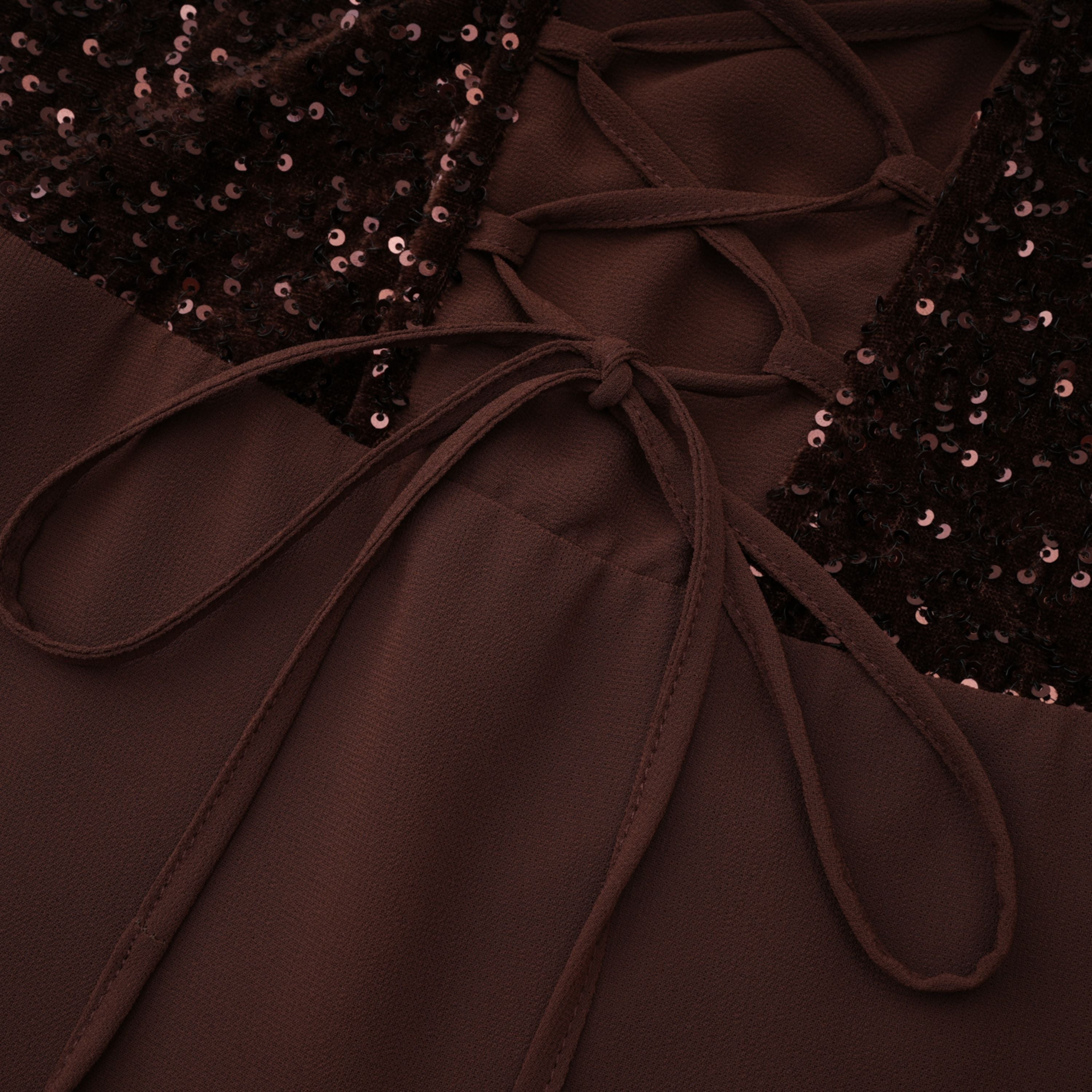 Giada Brown Sequined Asymmetrical Ruched Maxi Gown (Final Sale-US Only)